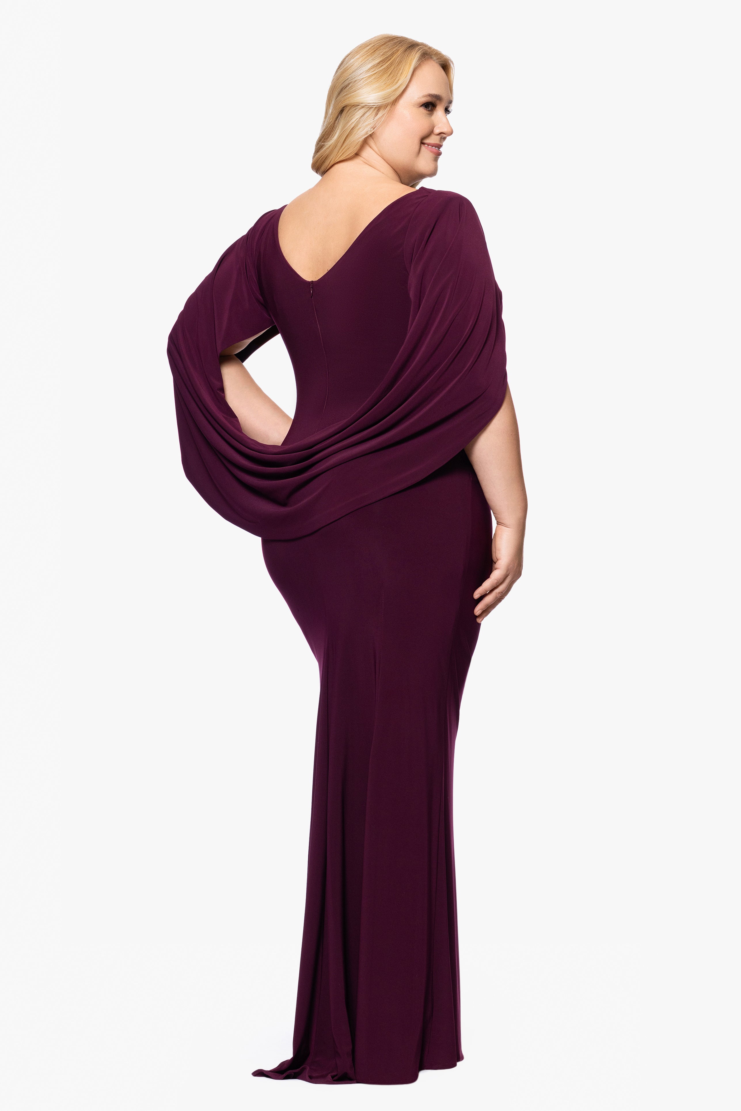 Plus “Miriam” Jersey Knit Draped Back Dress