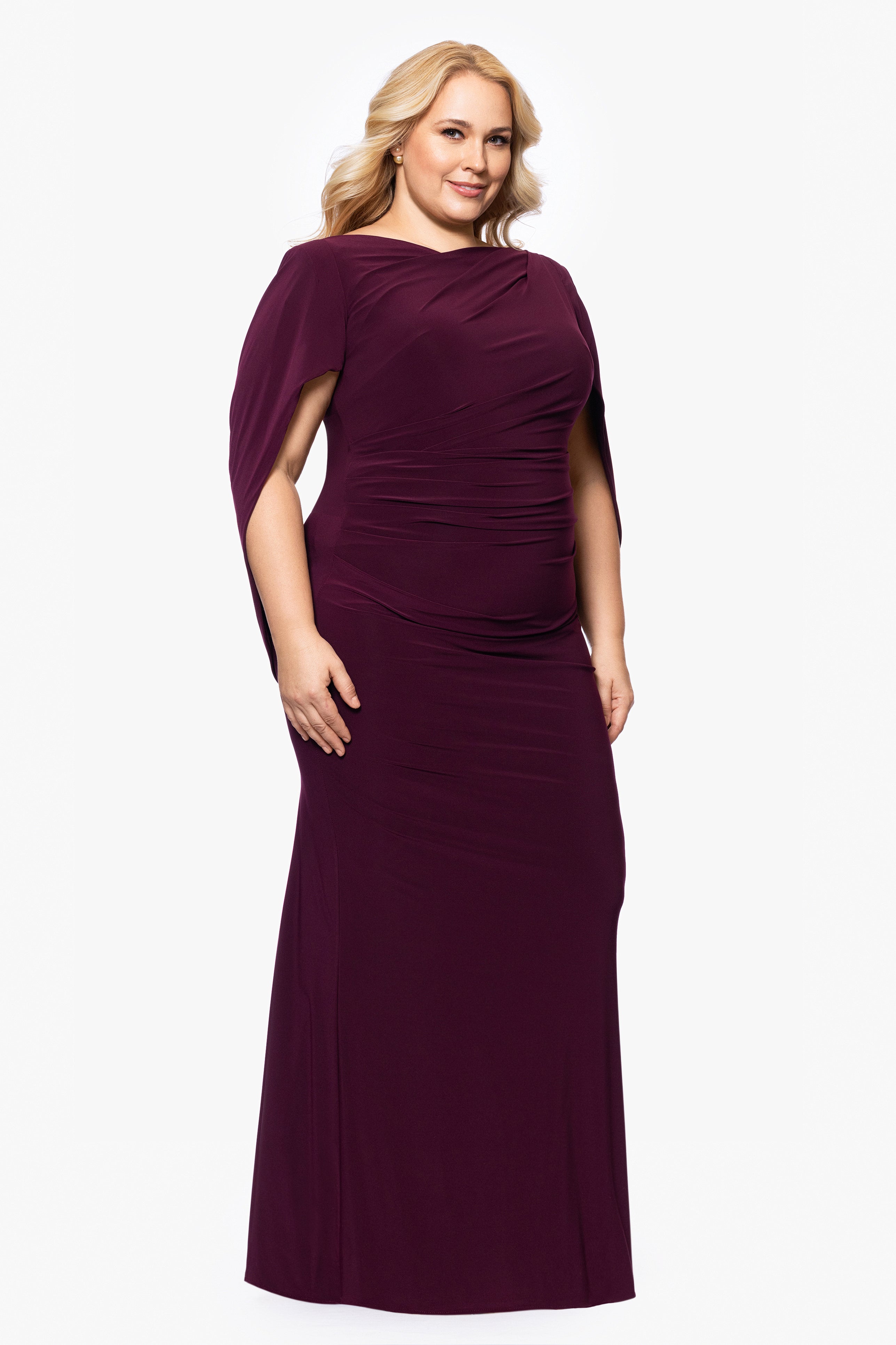 Plus “Miriam” Jersey Knit Draped Back Dress