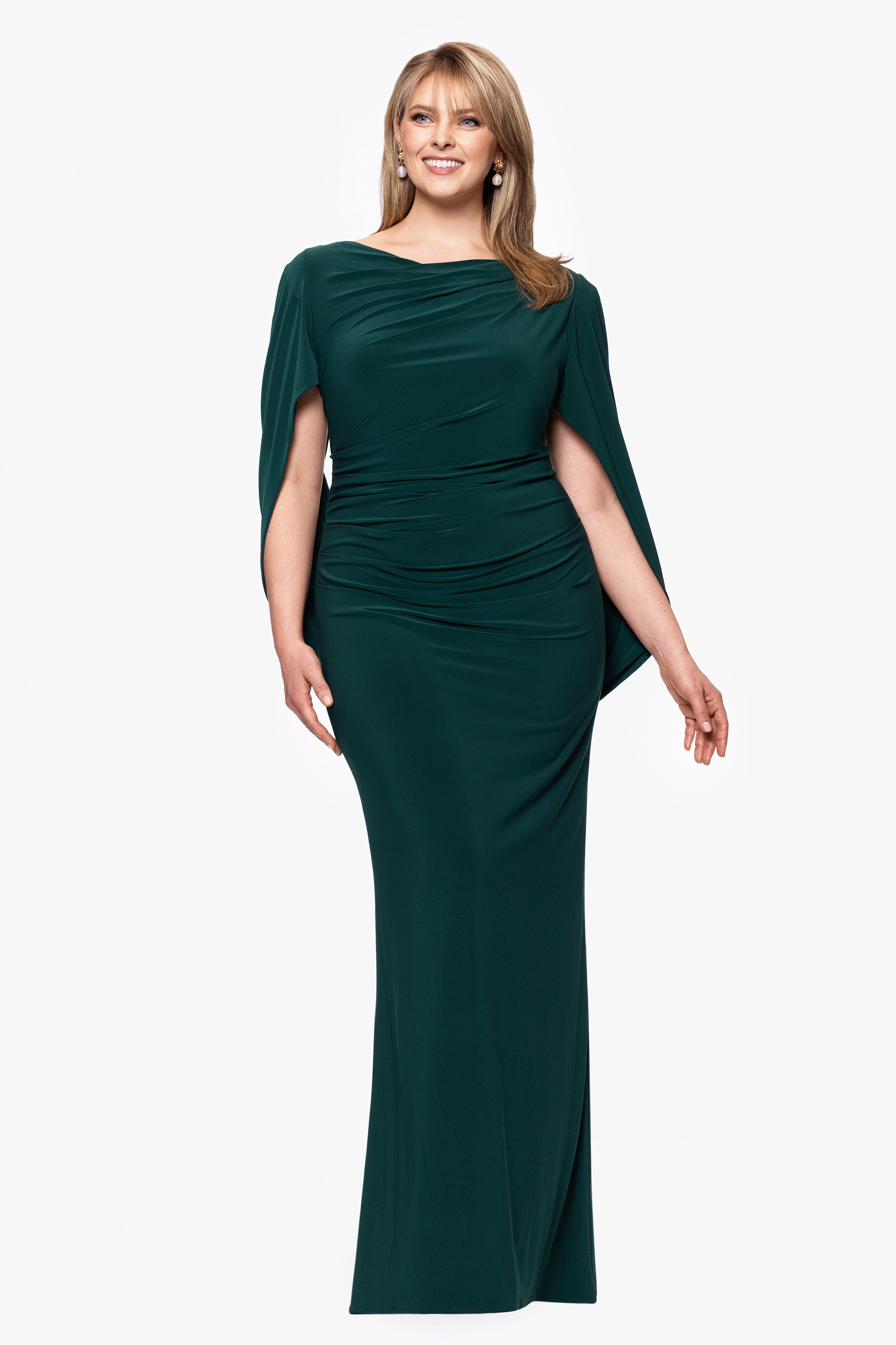Plus “Miriam” Jersey Knit Draped Back Dress