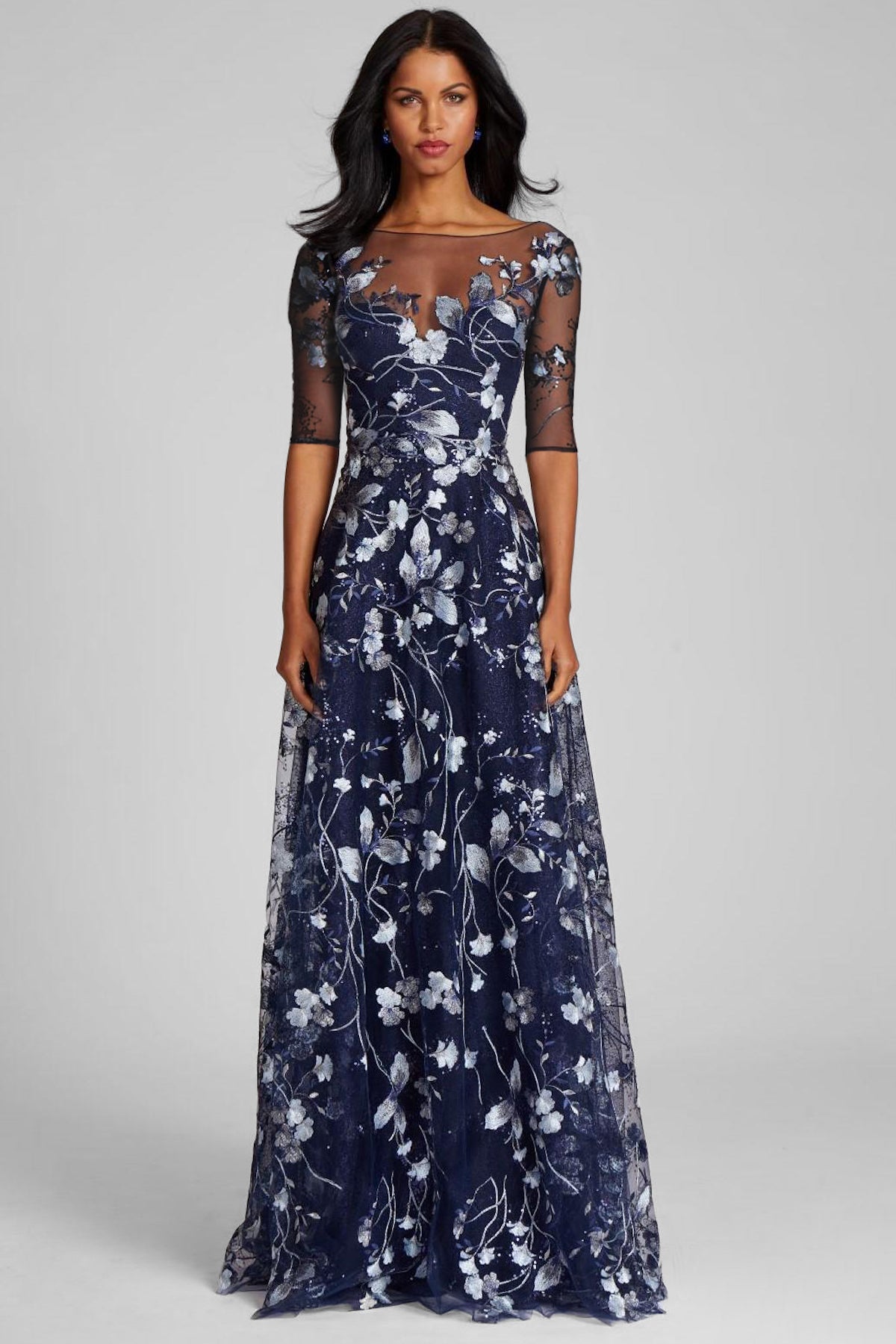 Embroidered Lace Illusion Evening Gown