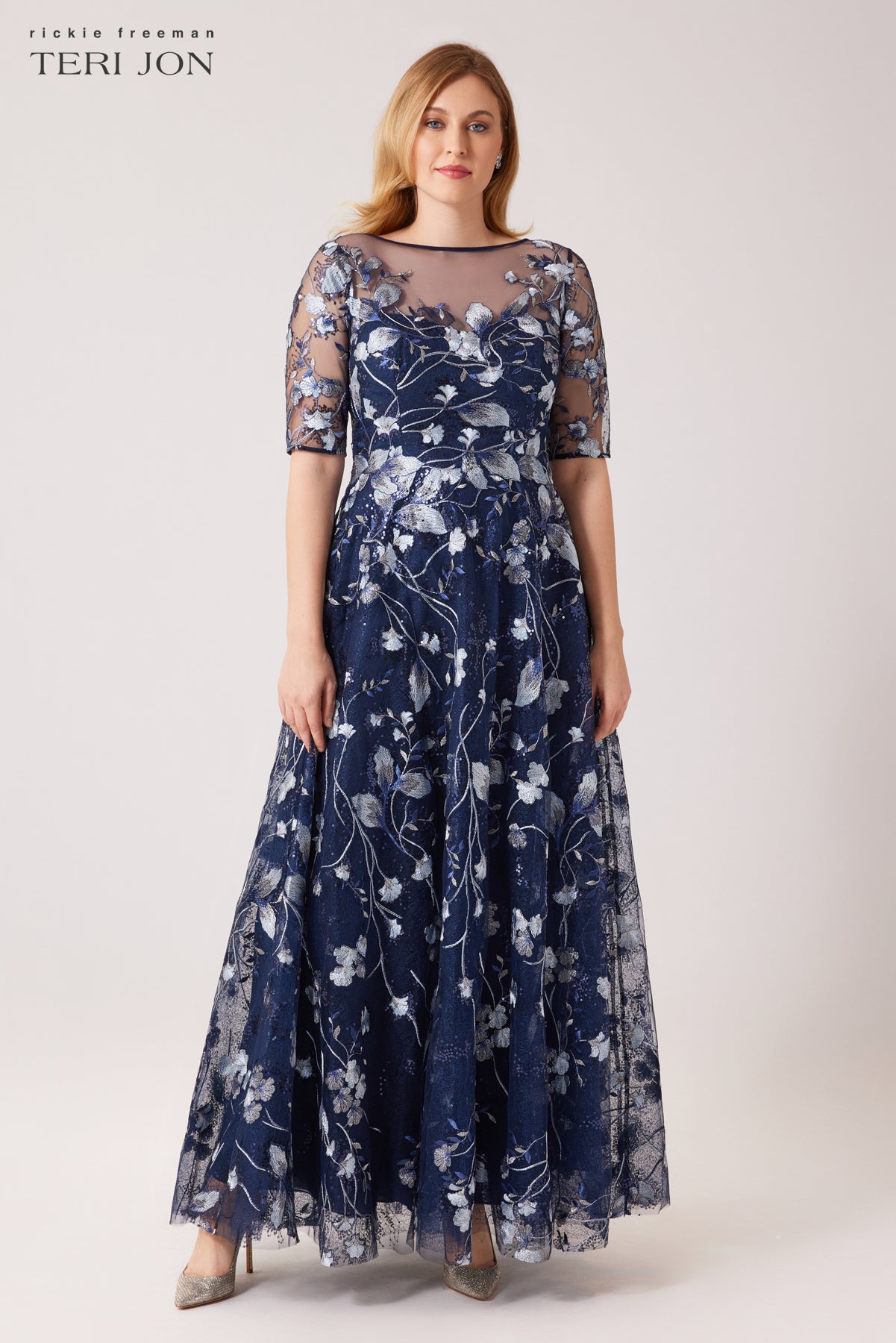 Embroidered Lace Illusion Evening Gown