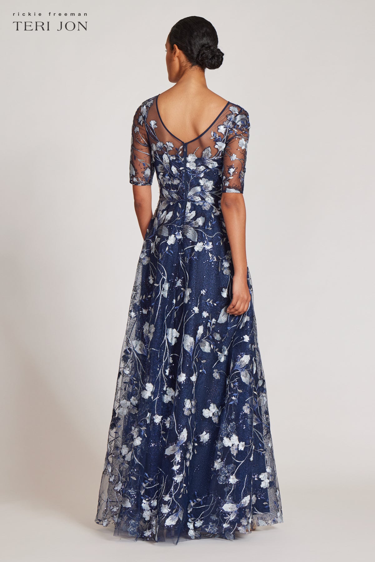 Embroidered Lace Illusion Evening Gown