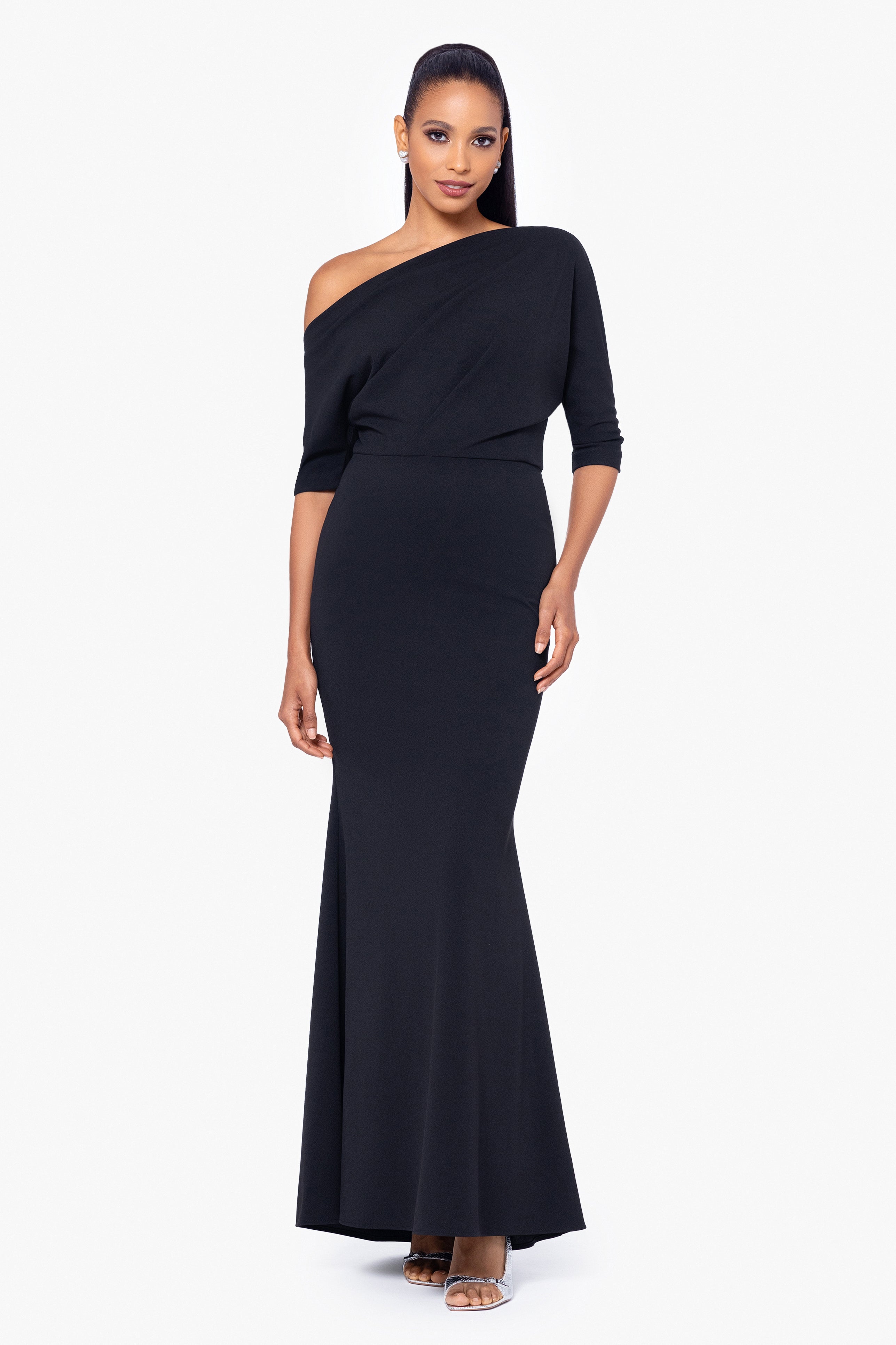 “Madeline” Scuba Crepe Off The Shoulder Dress