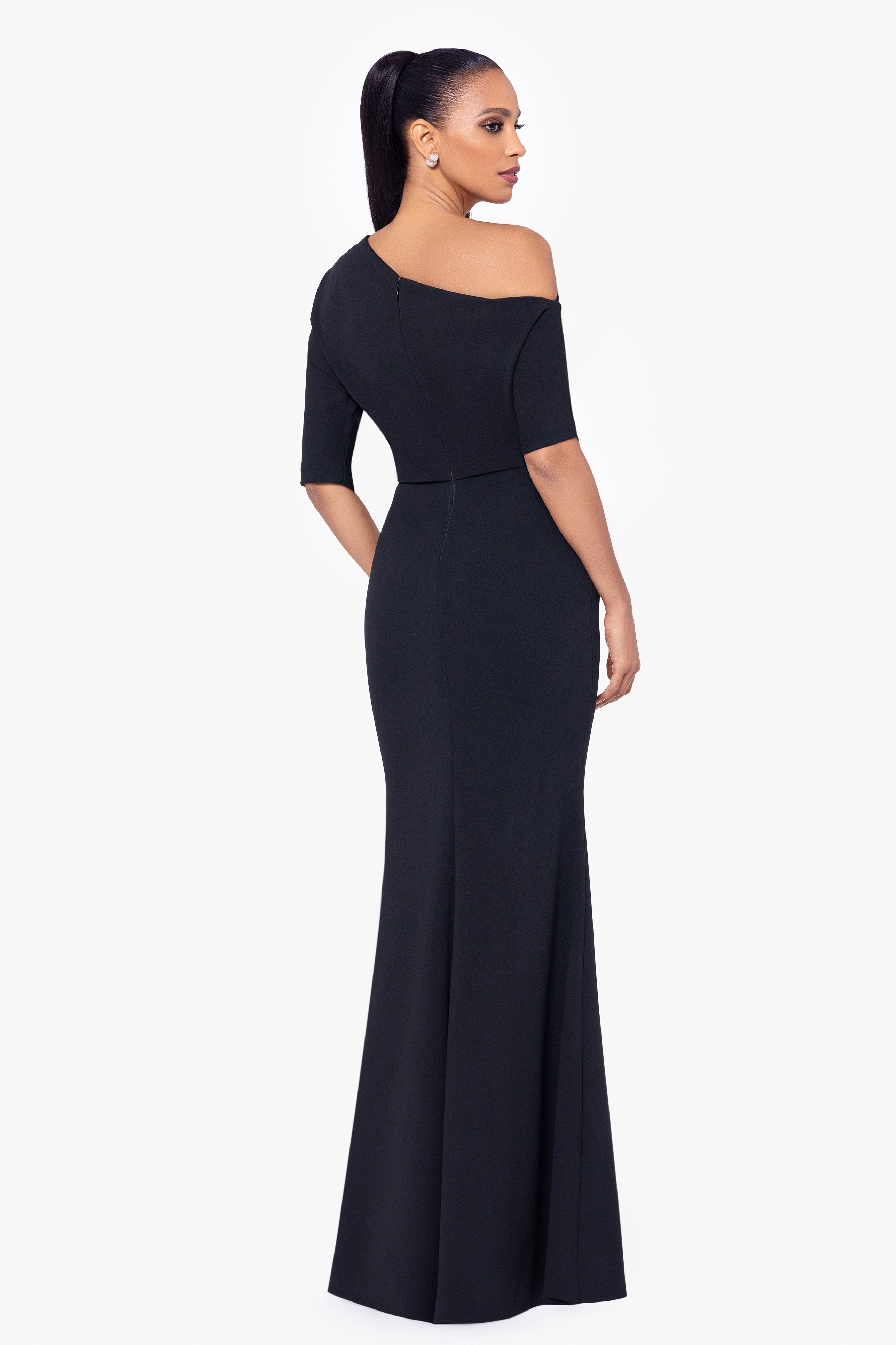 “Madeline” Scuba Crepe Off The Shoulder Dress