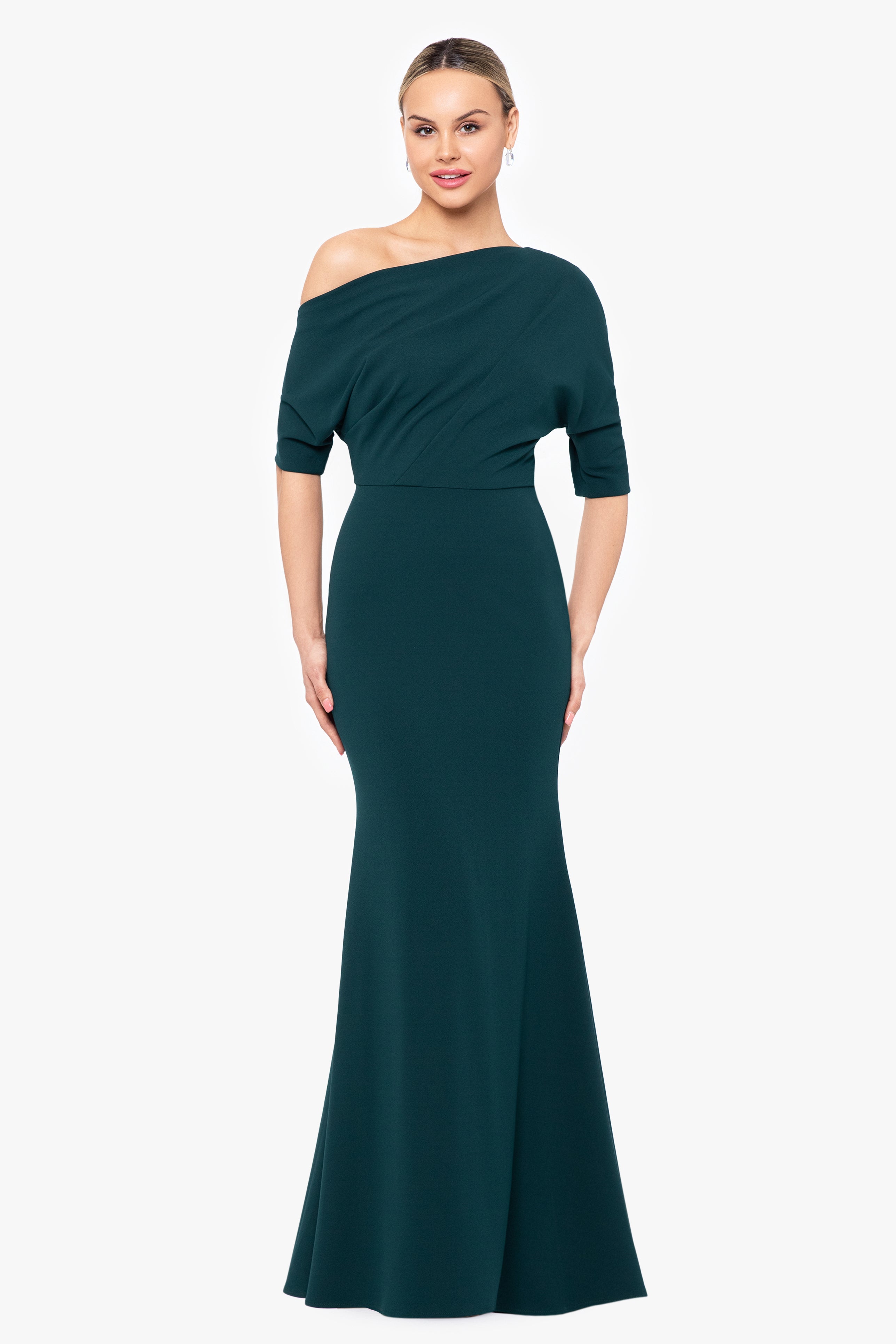 “Madeline” Scuba Crepe Off The Shoulder Dress