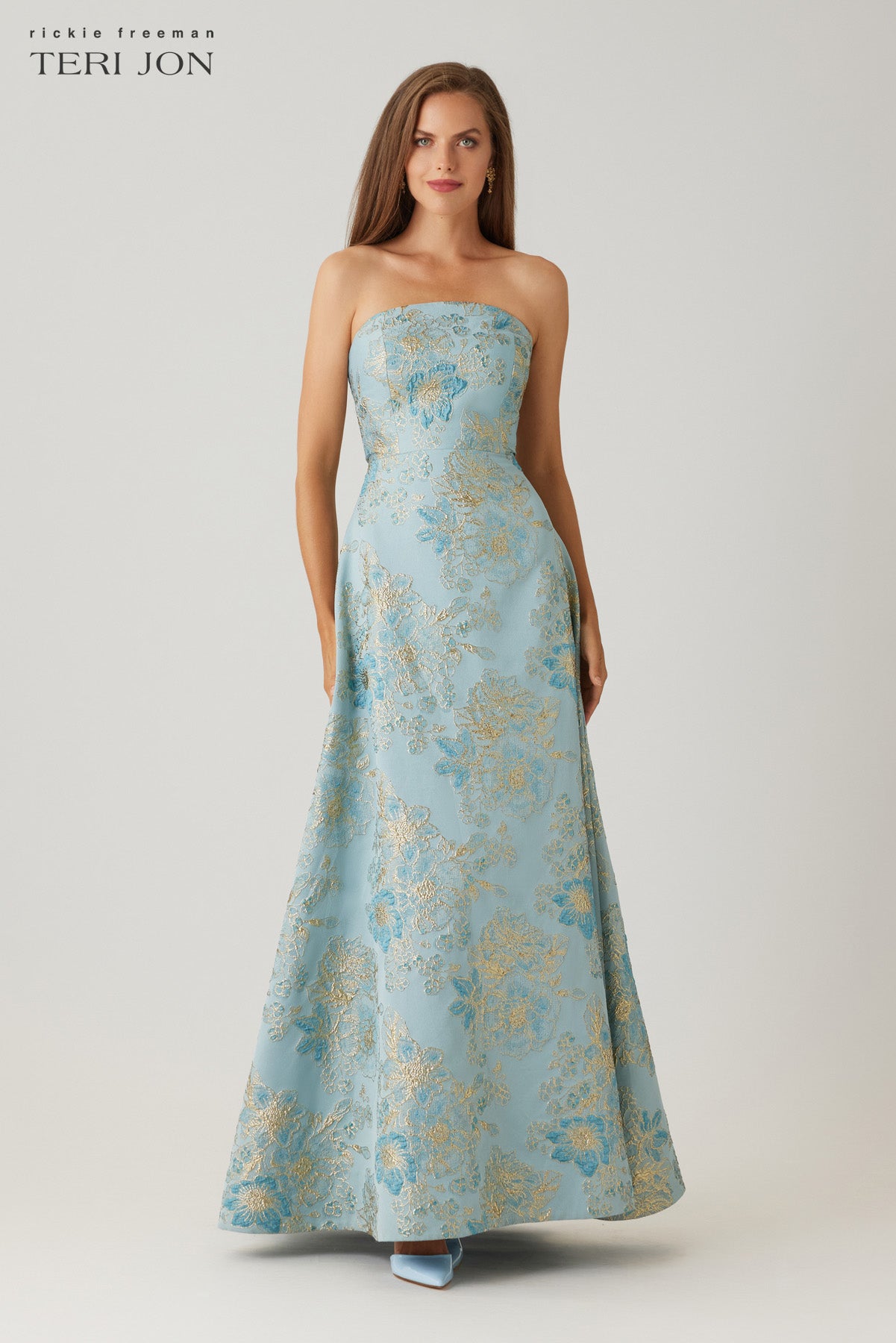 Sleeveless Metallic Multi Jacquard Gown