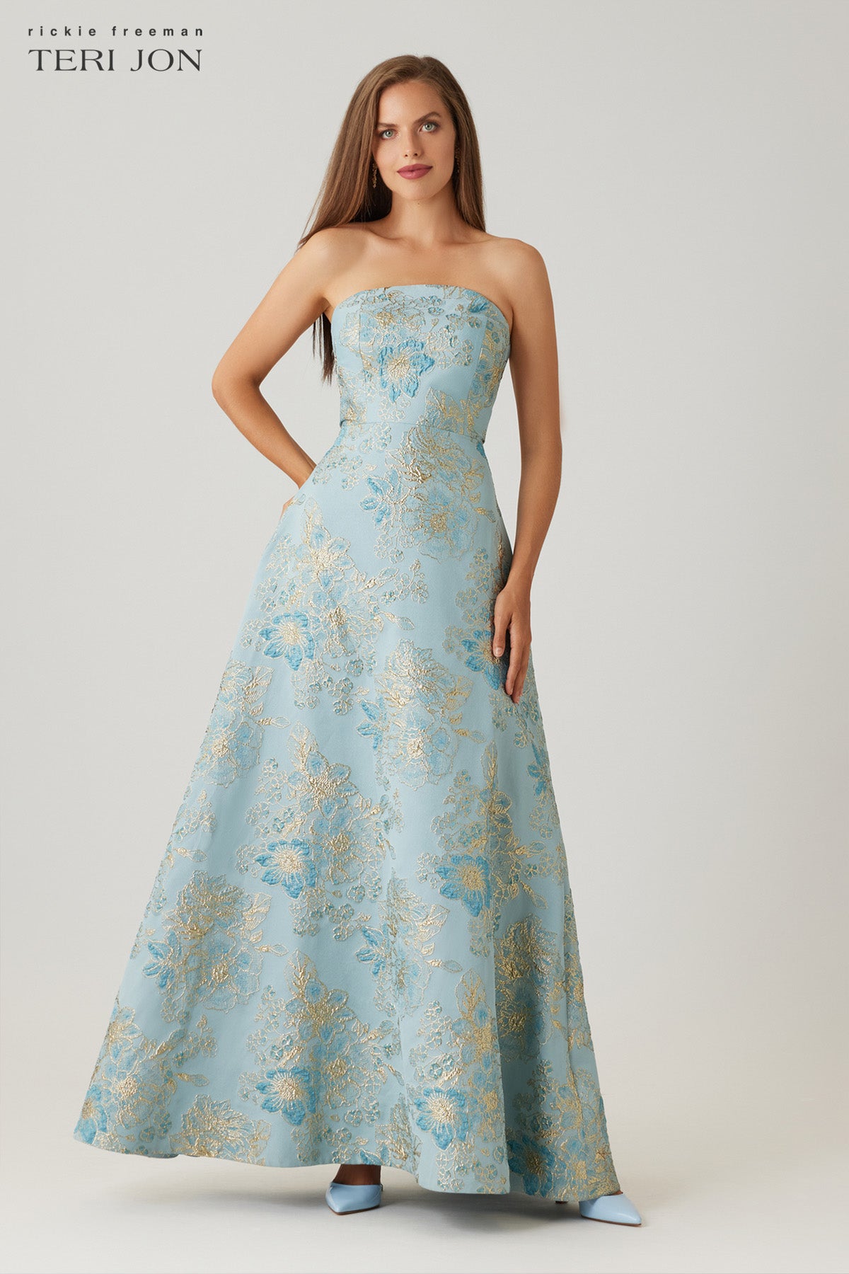 Sleeveless Metallic Multi Jacquard Gown