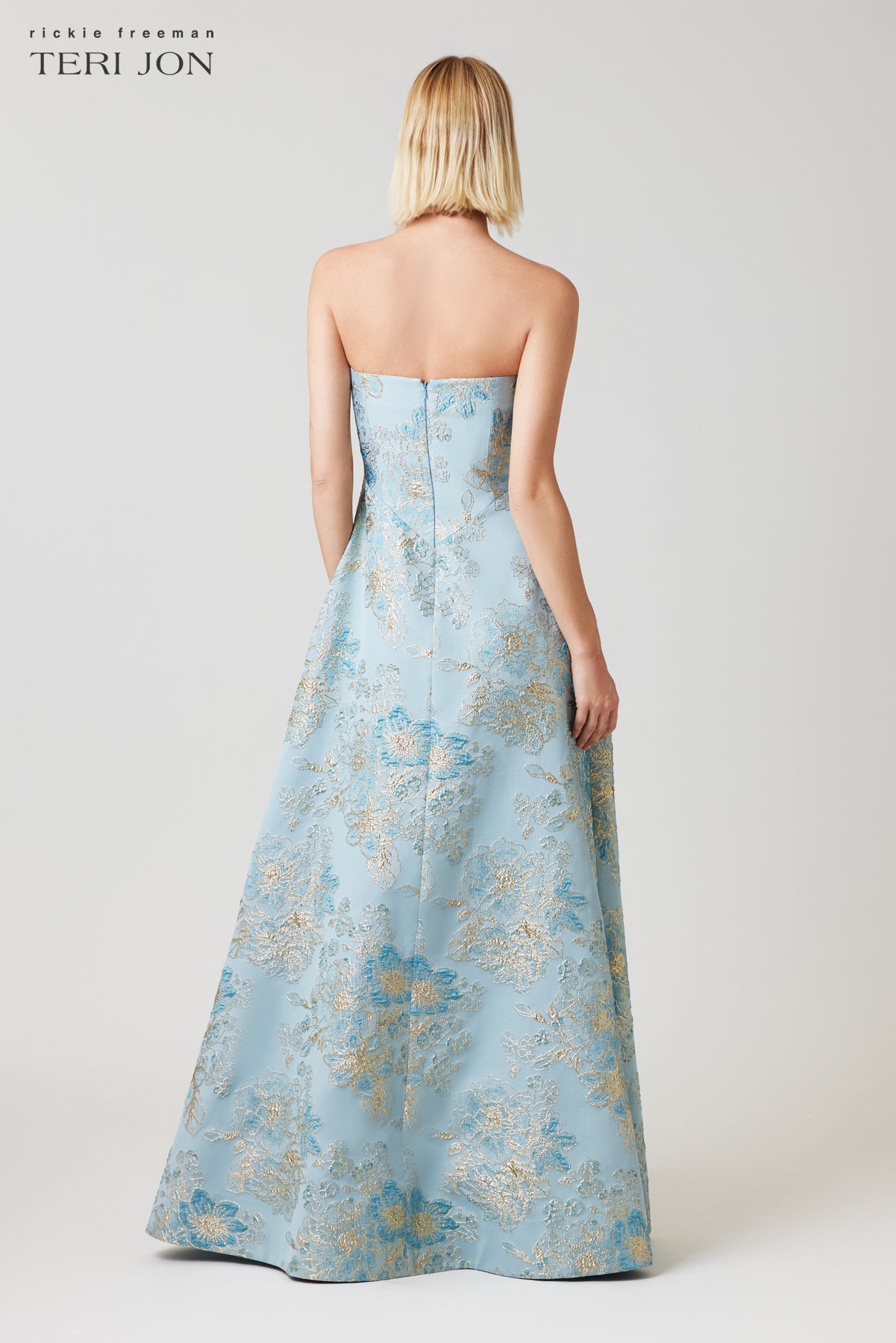 Sleeveless Metallic Multi Jacquard Gown