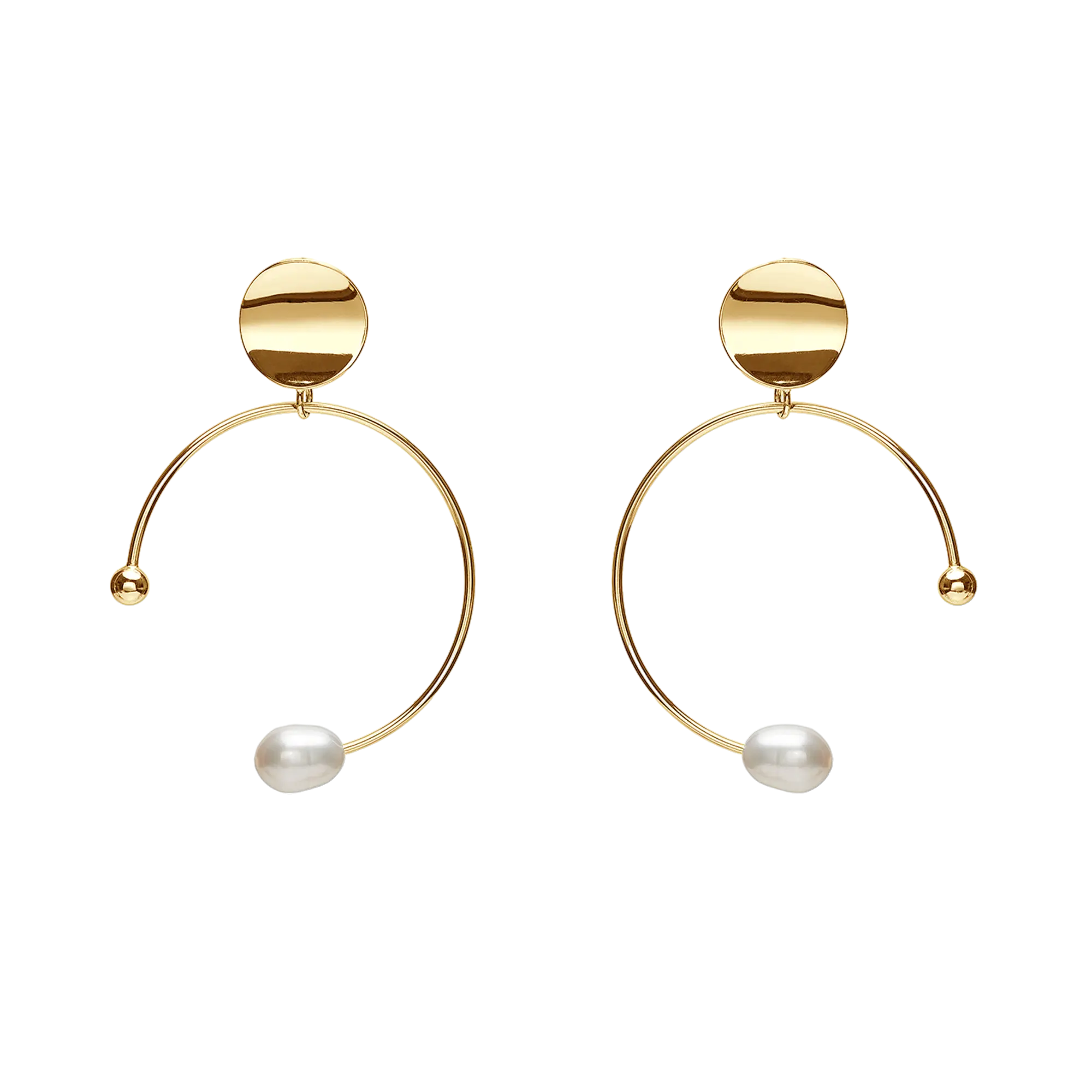 Pearl on Circle Silver Earrings