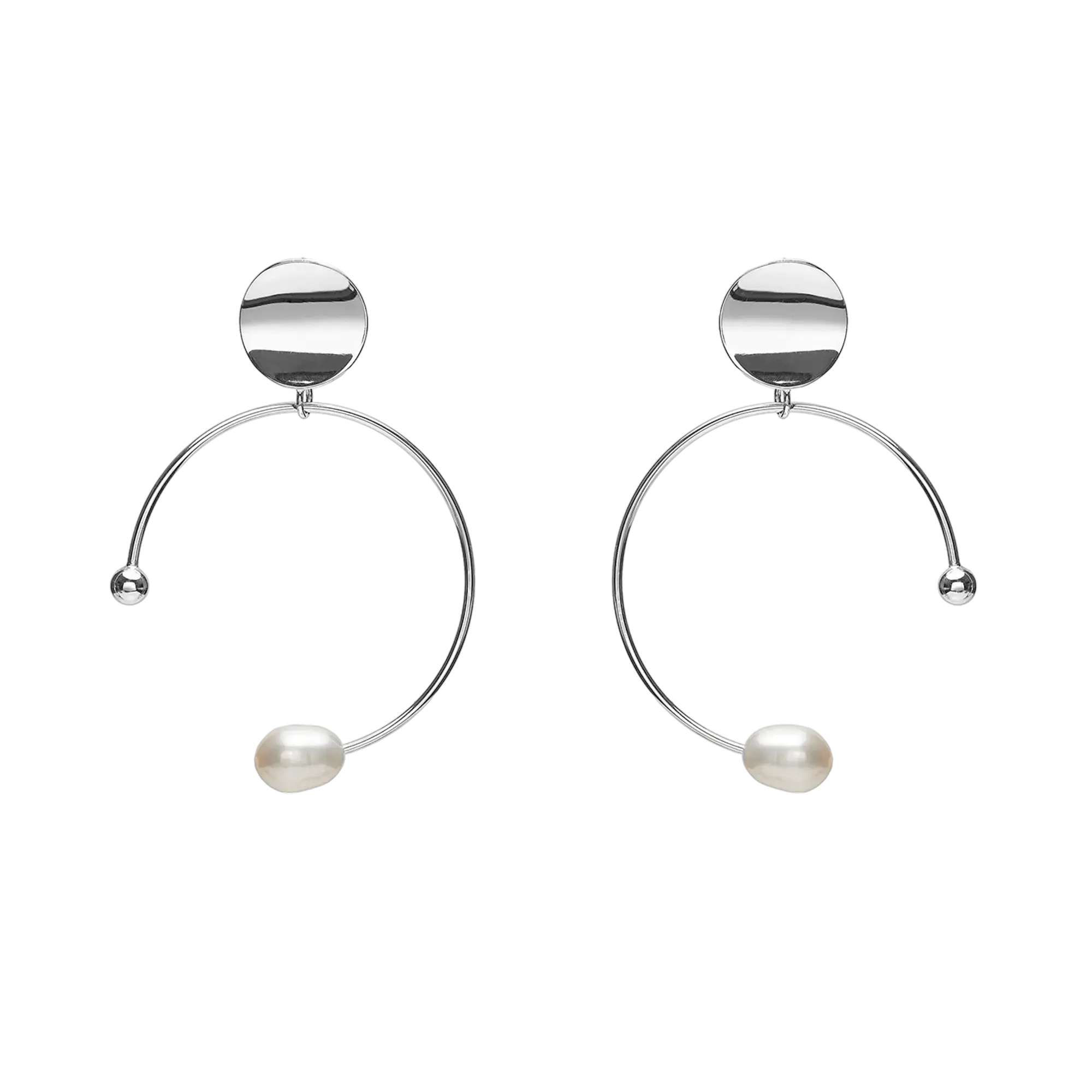 Pearl on Circle Silver Earrings