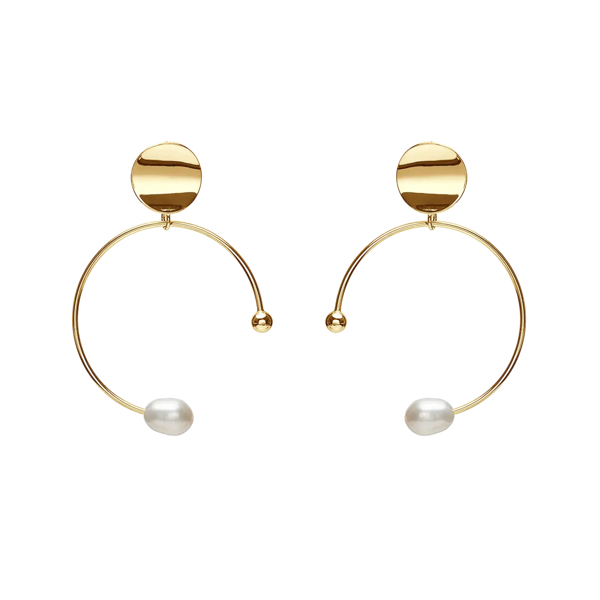 Pearl on Circle Silver Earrings
