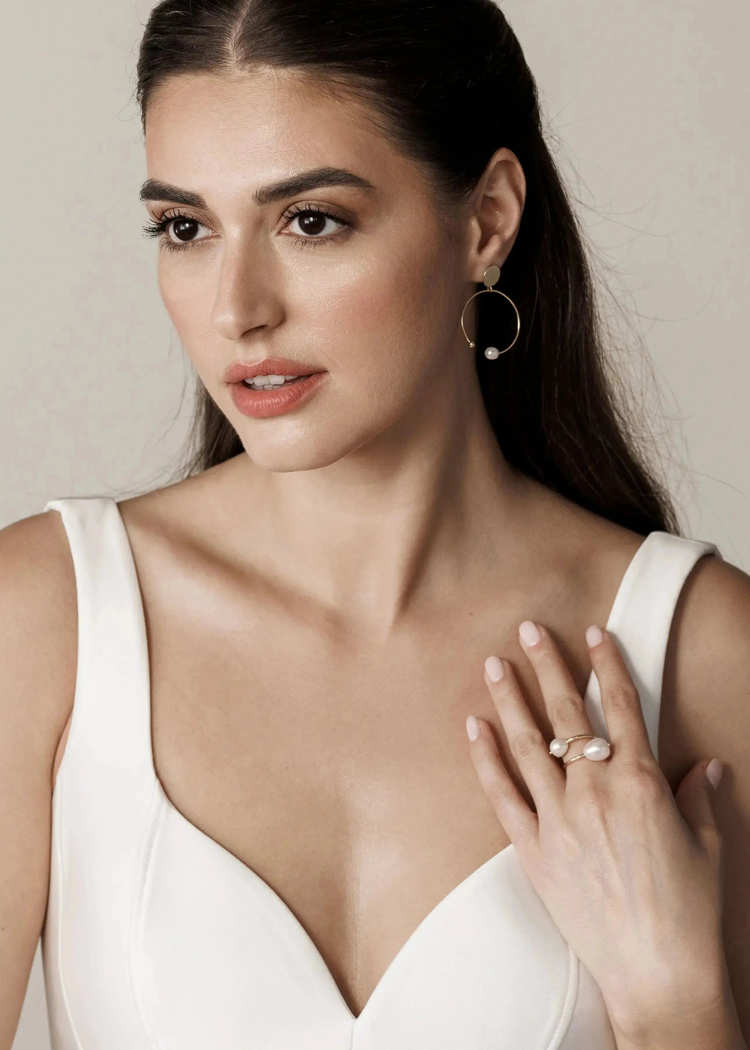 Pearl on Circle Silver Earrings