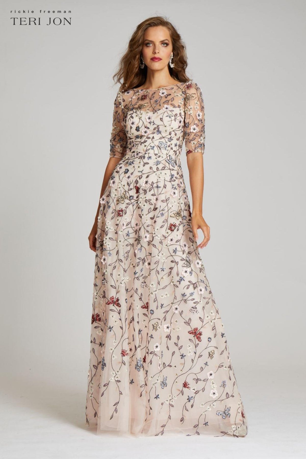 Overlay Gown With 3D Embroidered Florals