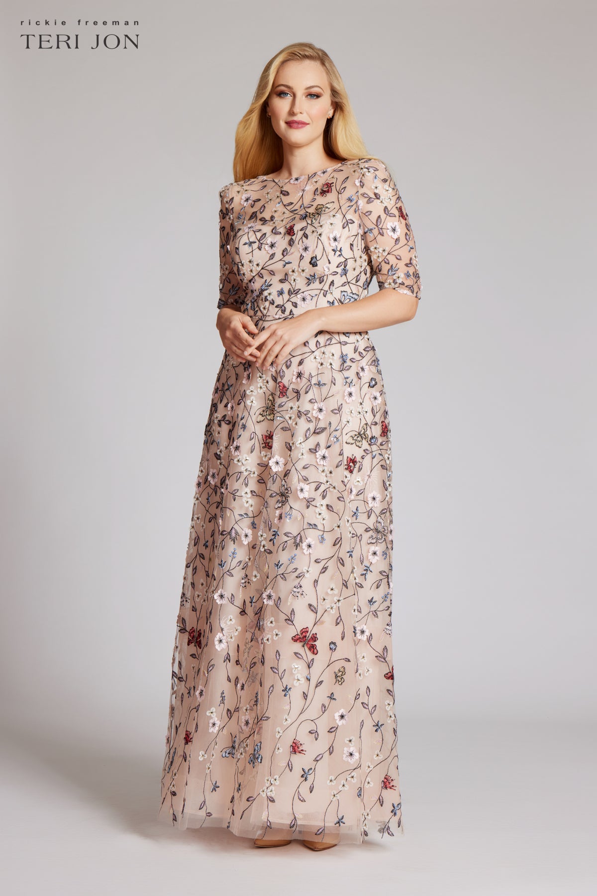 Overlay Gown With 3D Embroidered Florals