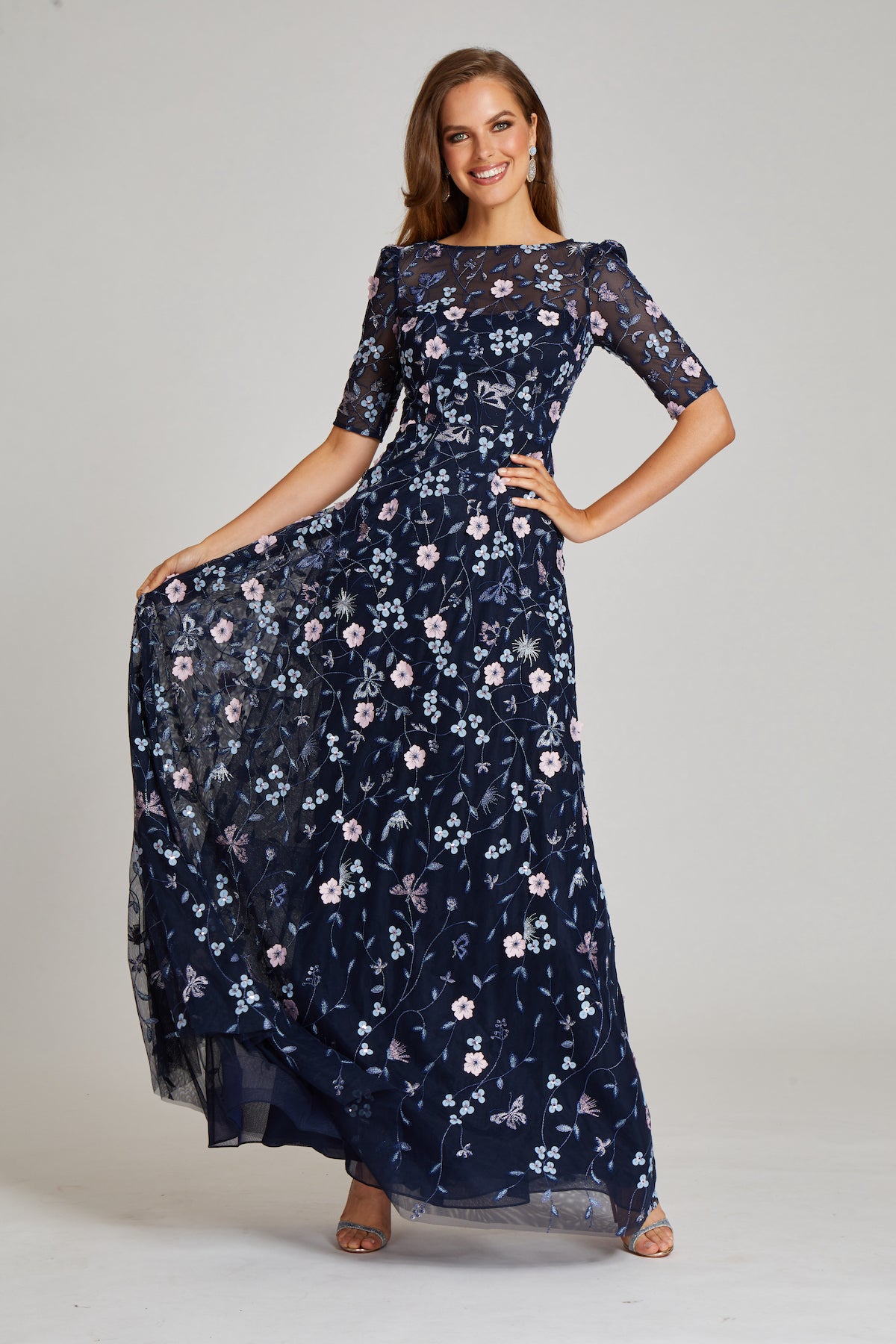 Overlay Gown With 3D Embroidered Florals