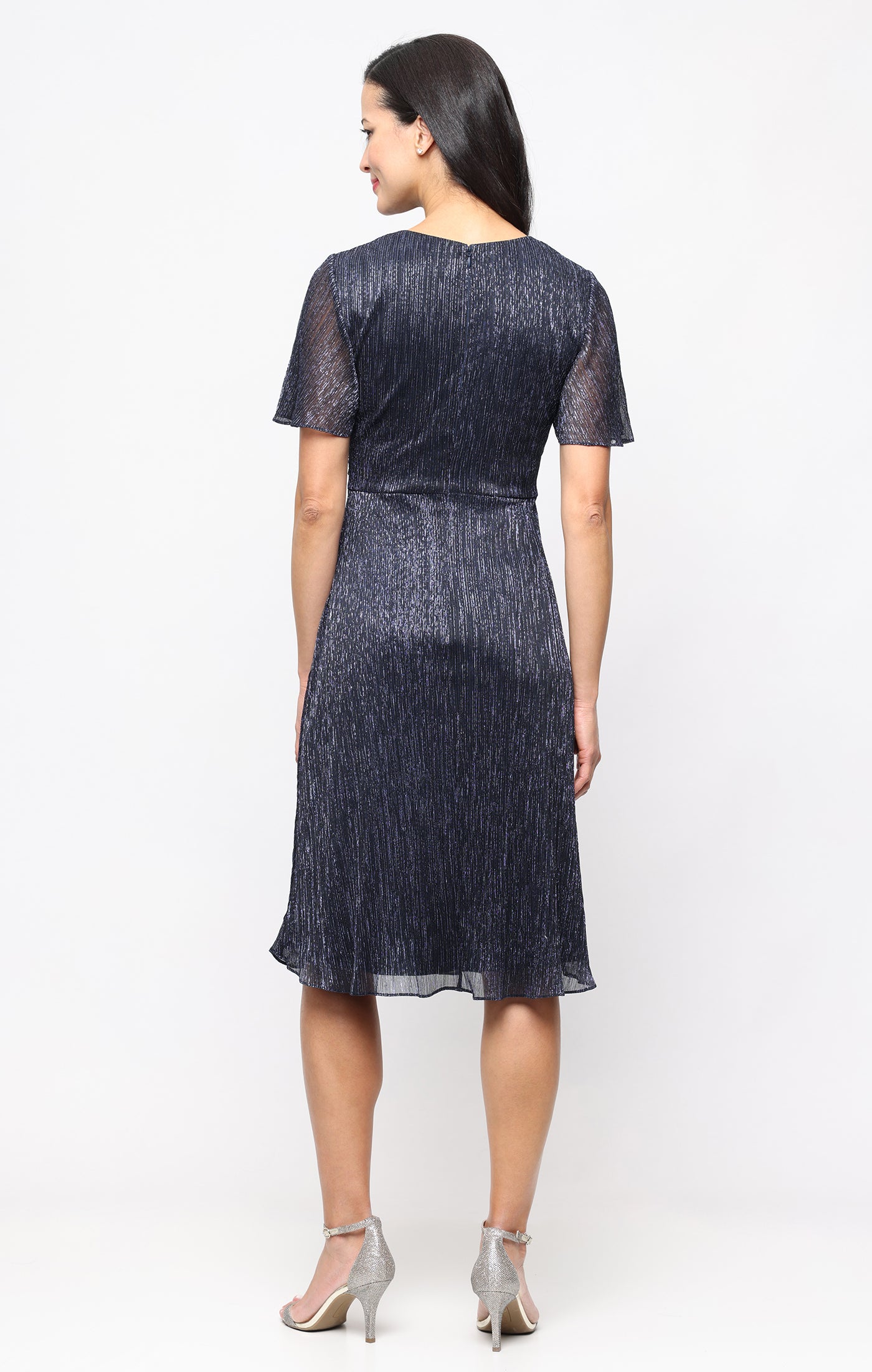 Bodre Dress with Flutter Sleeves and Twist Cascade Detail at Waist