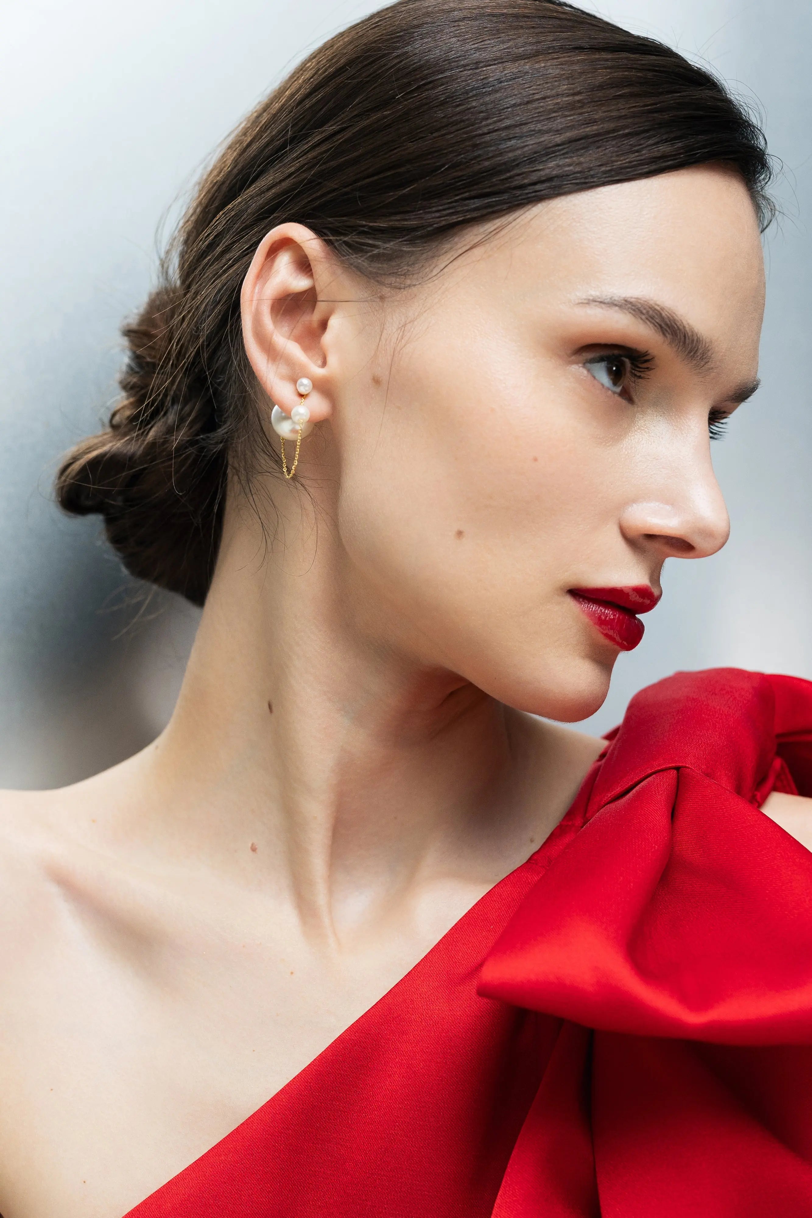 Silver Double Pearl Swing Earrings