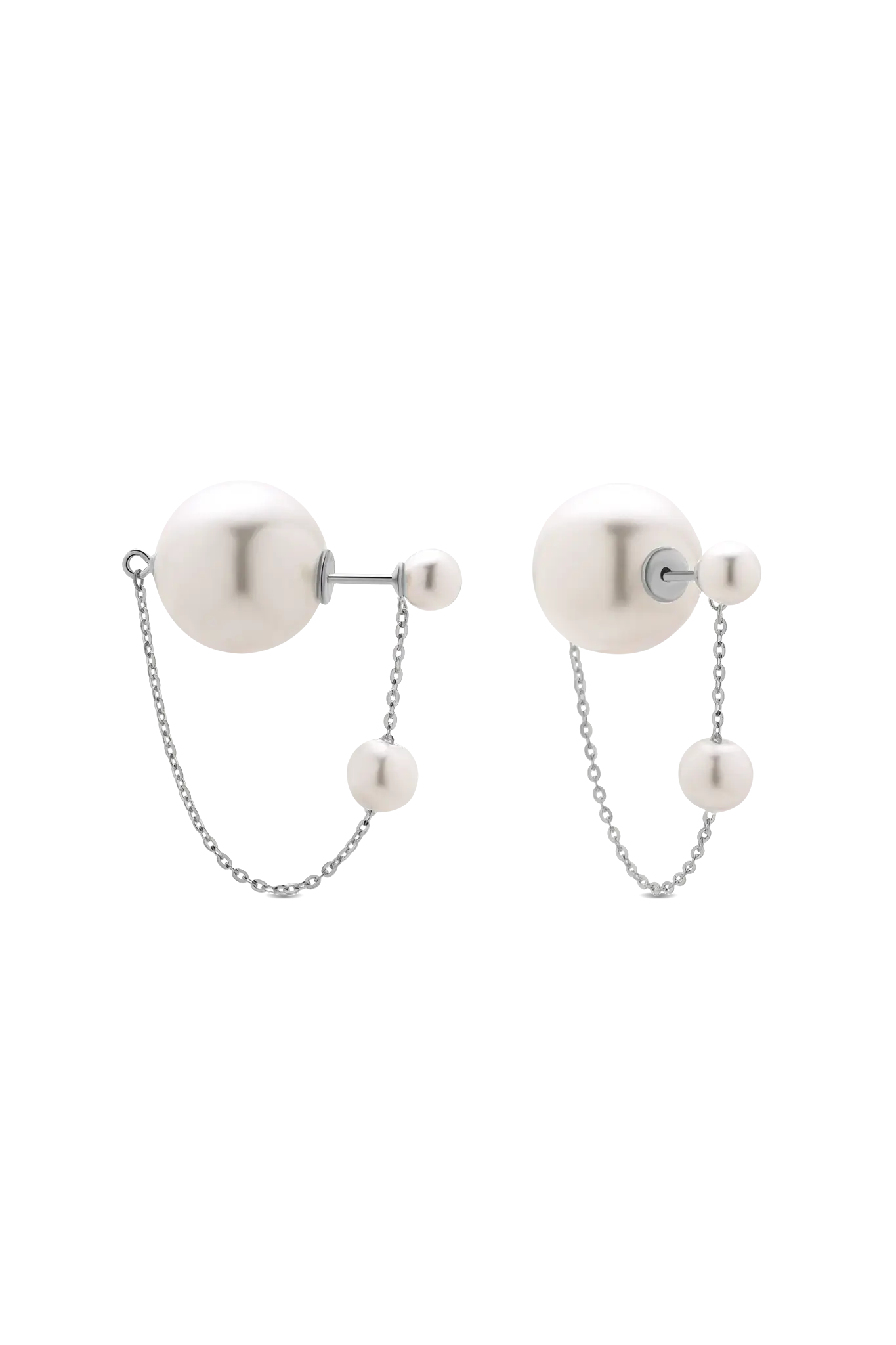 Silver Double Pearl Swing Earrings
