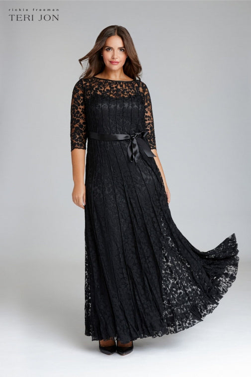 3/4 Sleeve Lace Illusion Gown with Bow