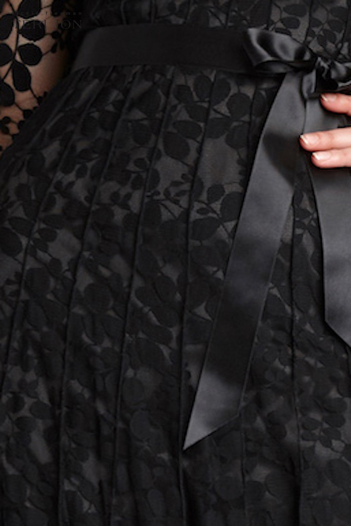 3/4 Sleeve Lace Illusion Gown with Bow