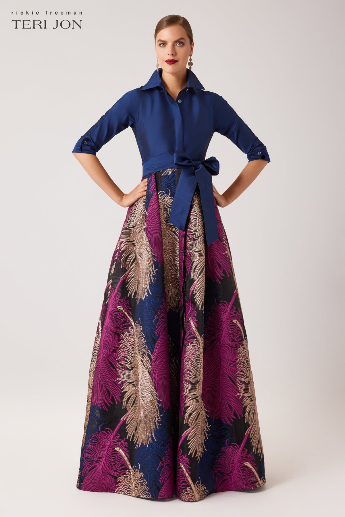 Taffeta Shirt Gown With Feather Pattern