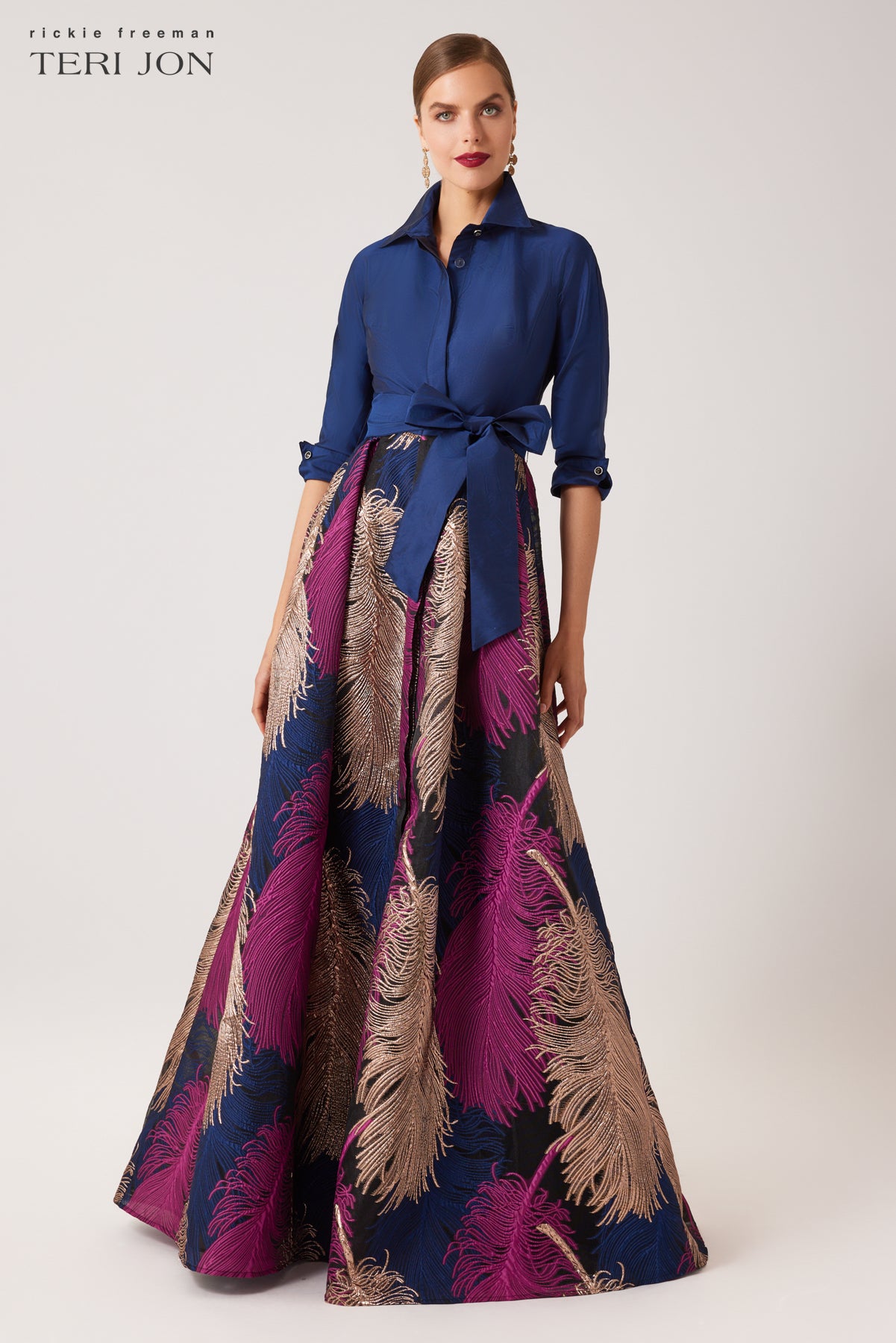 Taffeta Shirt Gown With Feather Pattern