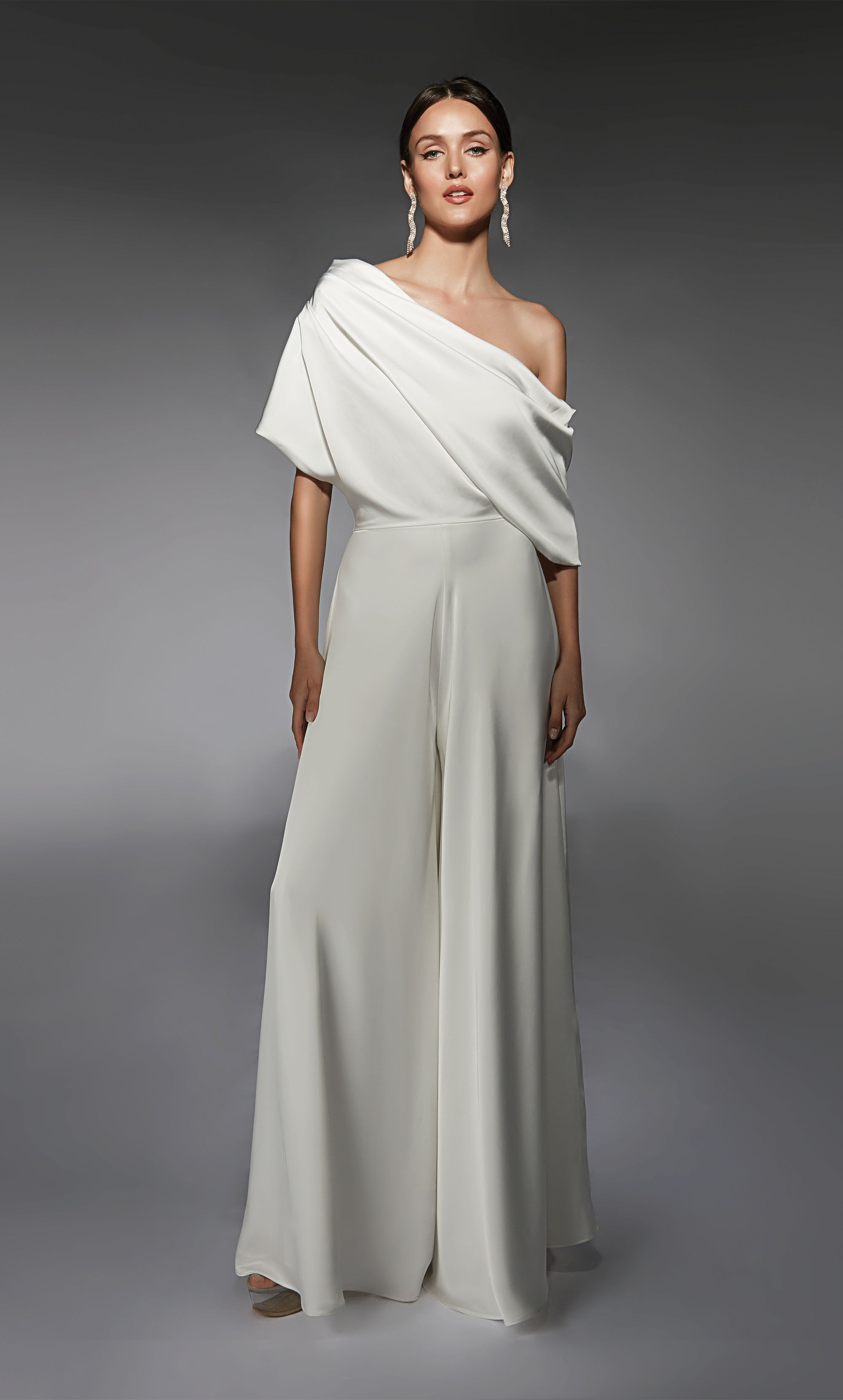 ALYCE Paris 70072 Bridal One Shoulder Neckline Elegant Jumpsuit Dress
