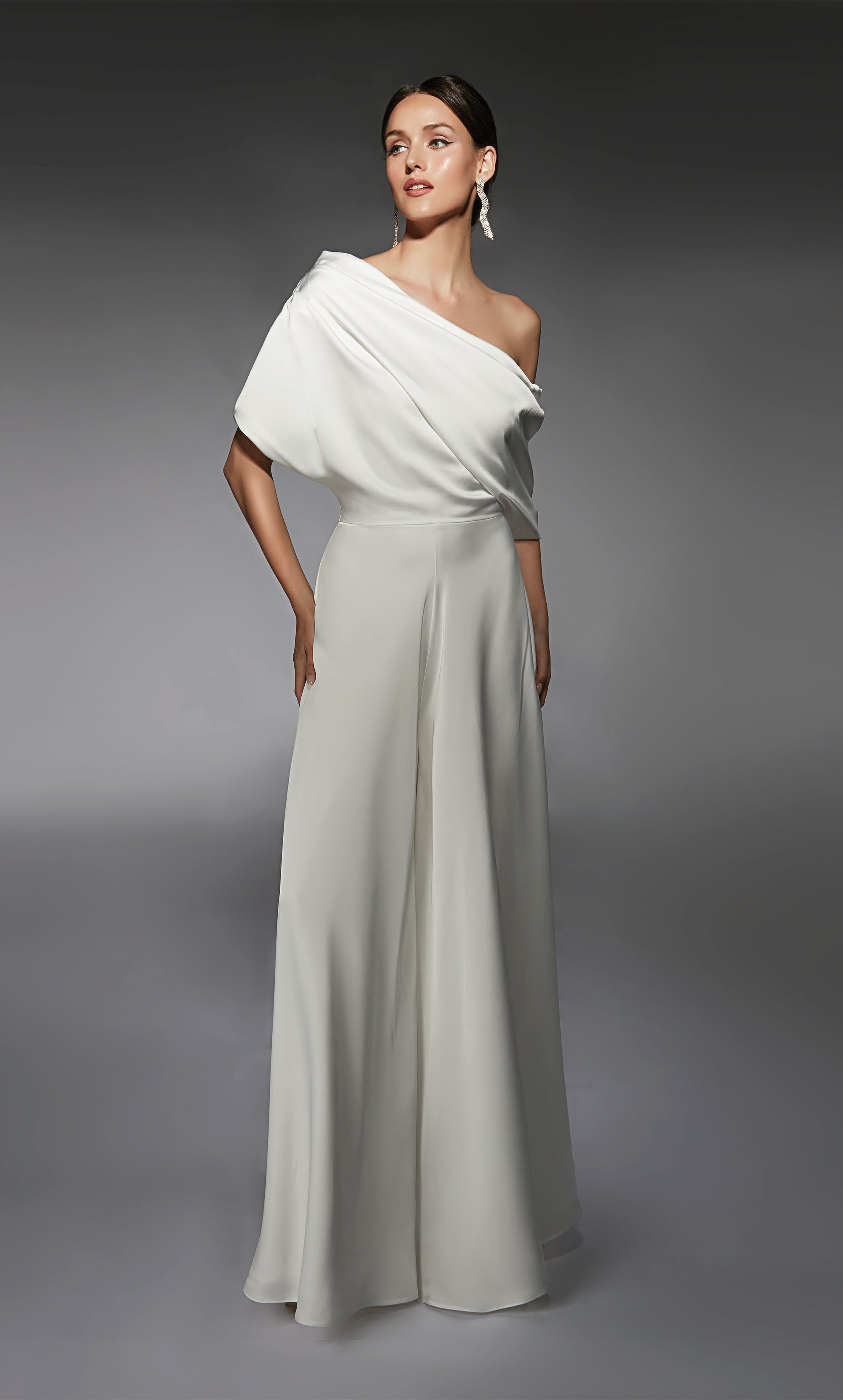 ALYCE Paris 70072 Bridal One Shoulder Neckline Elegant Jumpsuit Dress