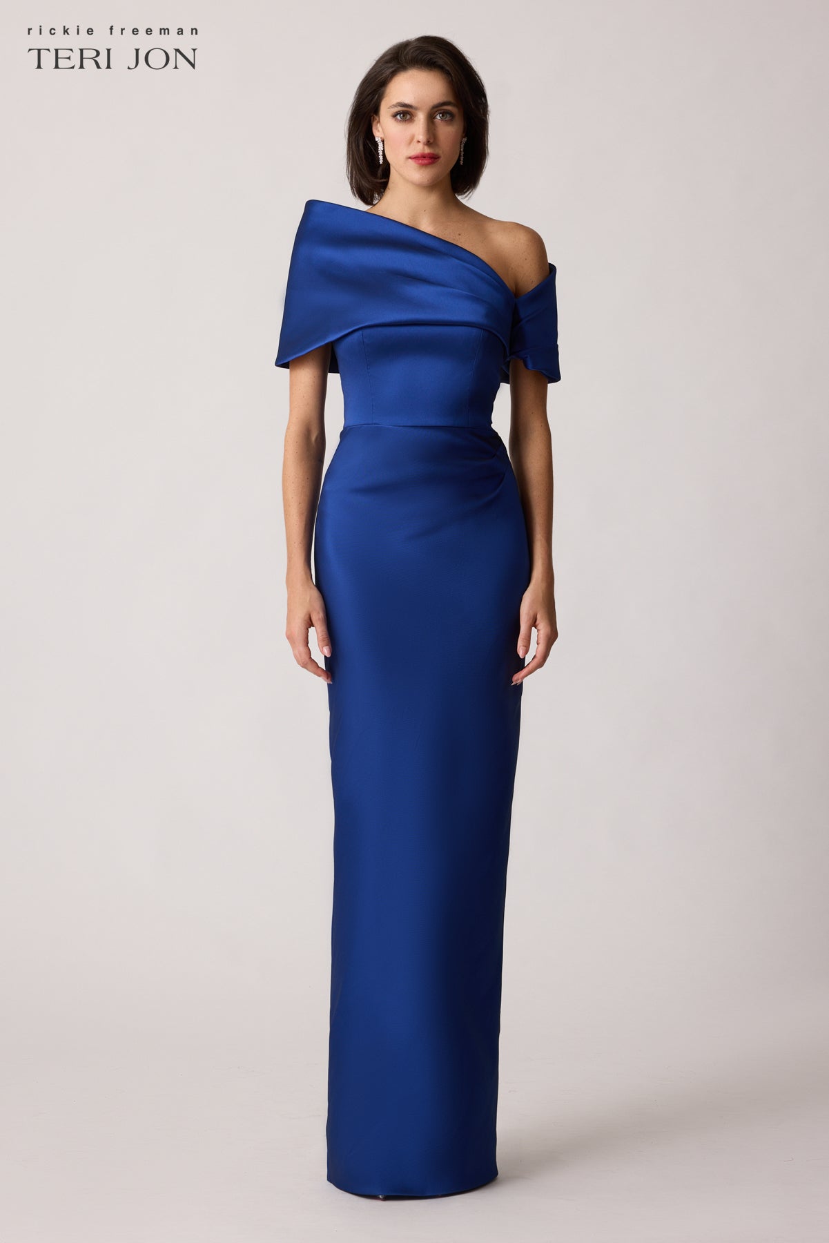Stretch Mikado Asymmetrical Off Shoulder Cuff Gown