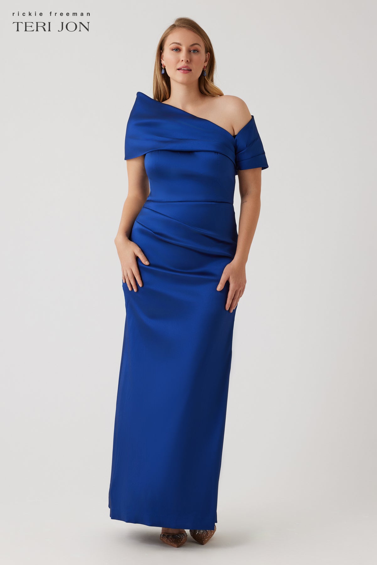 Stretch Mikado Asymmetrical Off Shoulder Cuff Gown