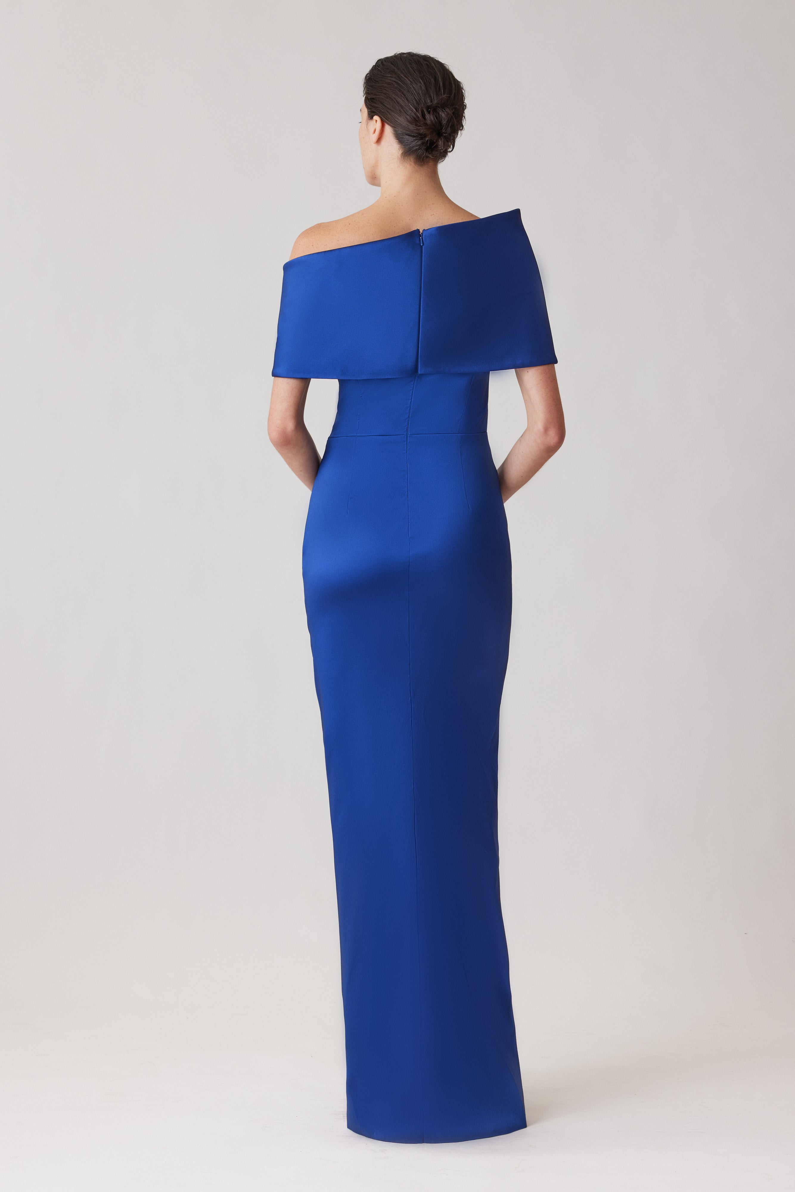 Stretch Mikado Asymmetrical Off Shoulder Cuff Gown