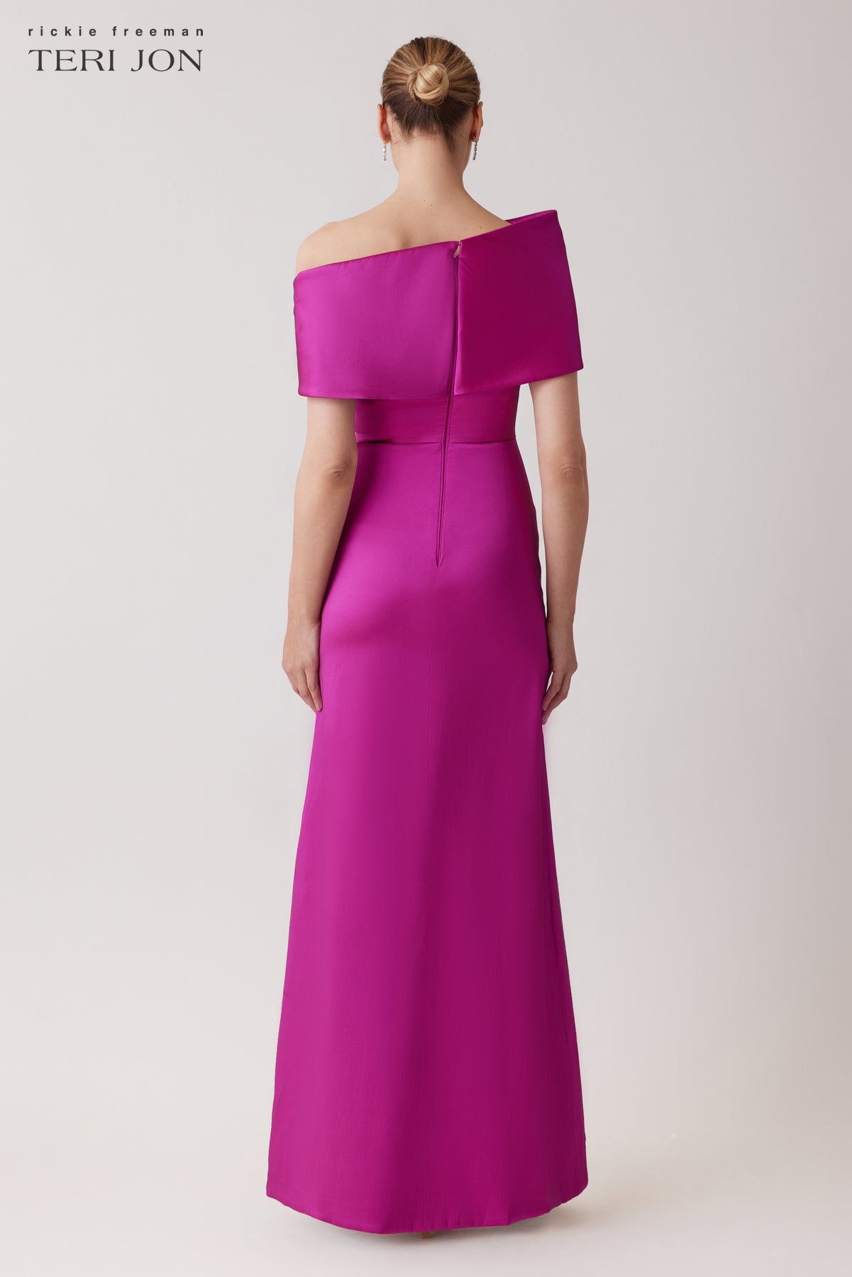 Stretch Mikado Asymmetrical Off Shoulder Cuff Gown