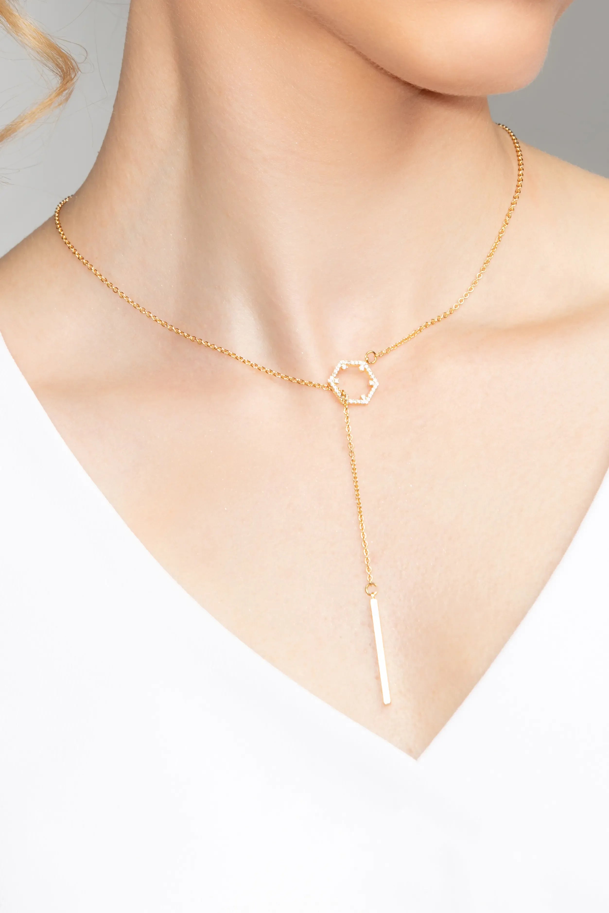 Veronica Hexagon Crystal Lariat Necklace