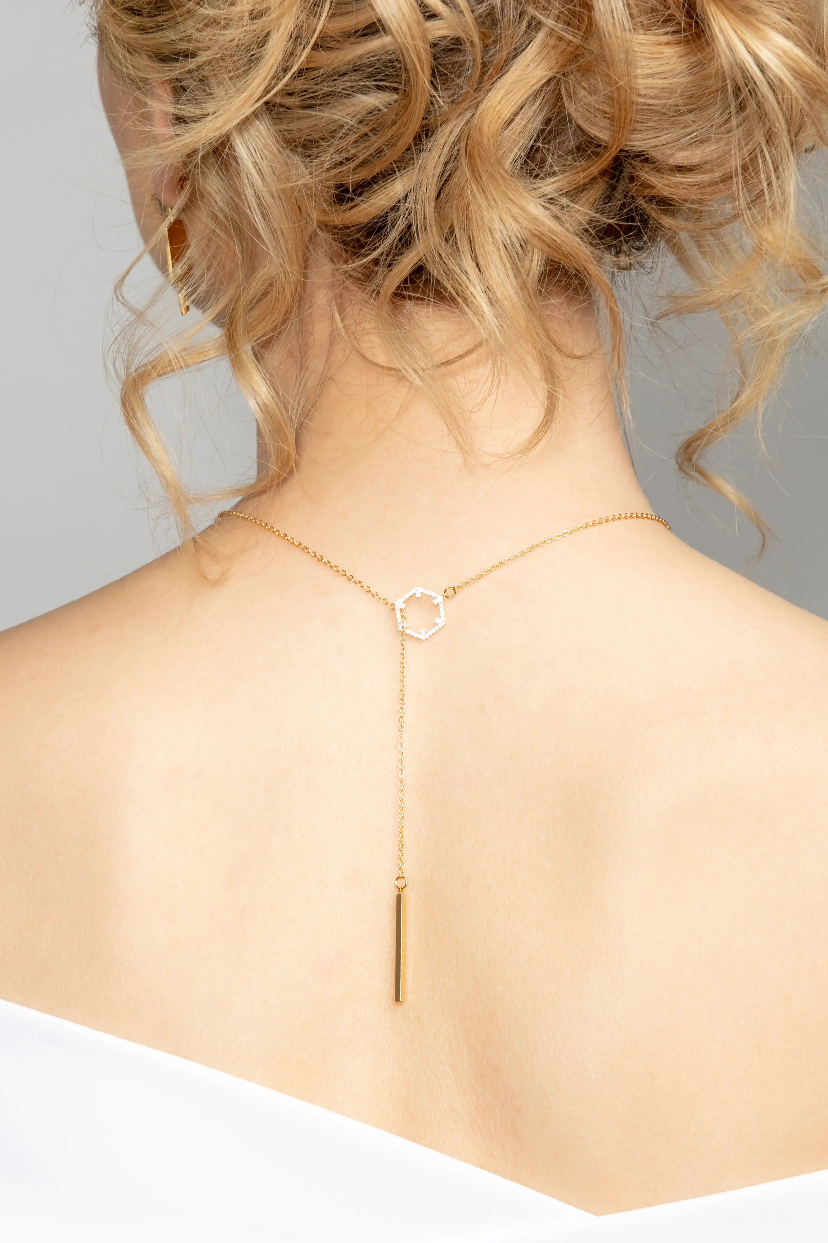 Veronica Hexagon Crystal Lariat Necklace