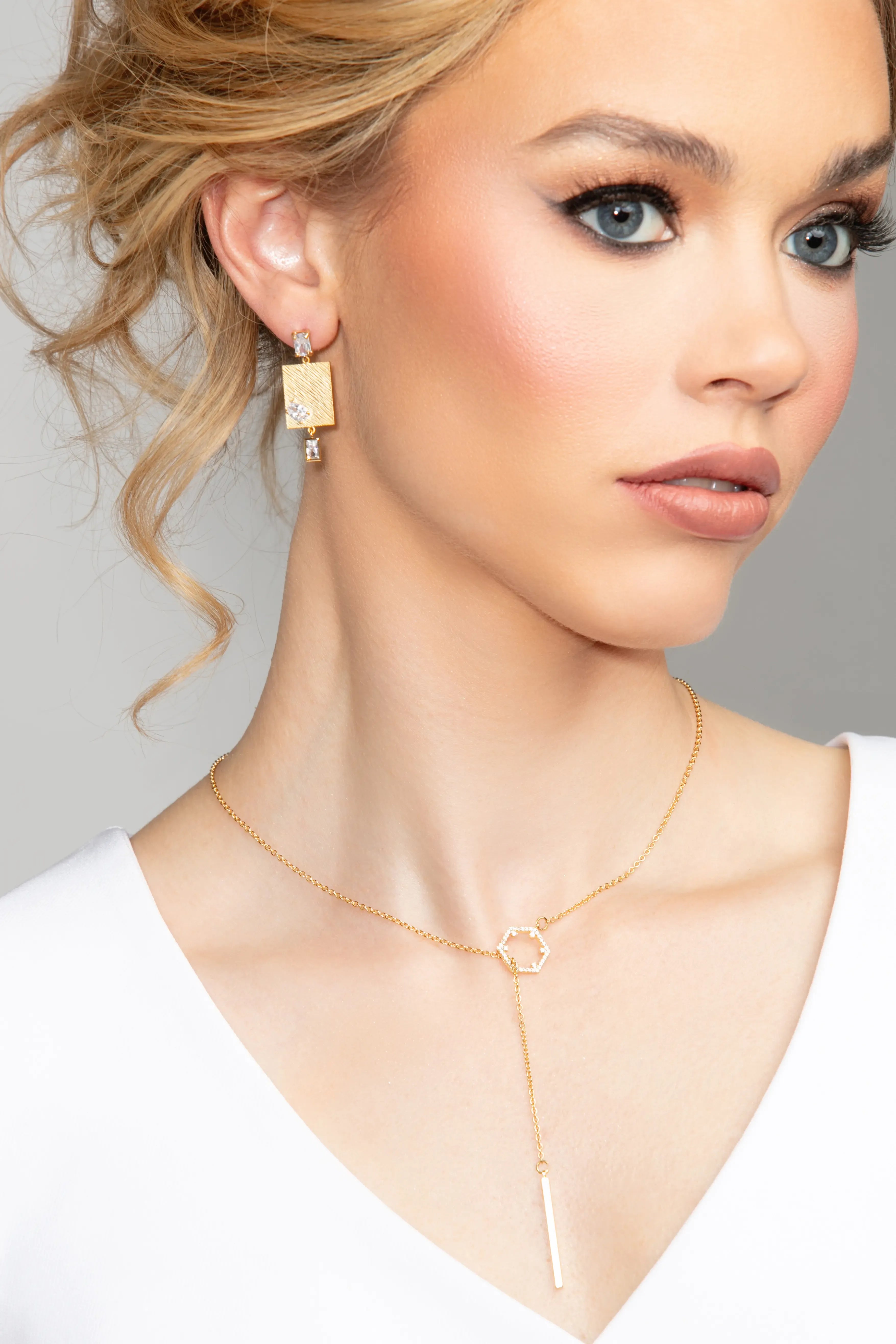 Veronica Hexagon Crystal Lariat Necklace
