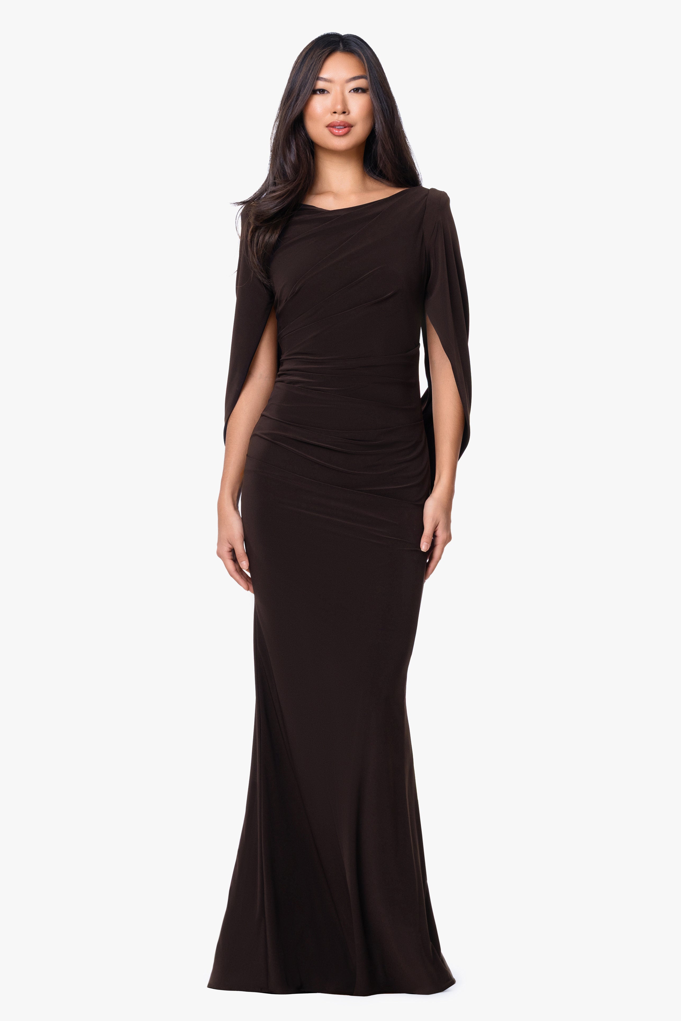 “Miriam” Jersey Knit Draped Back Dress