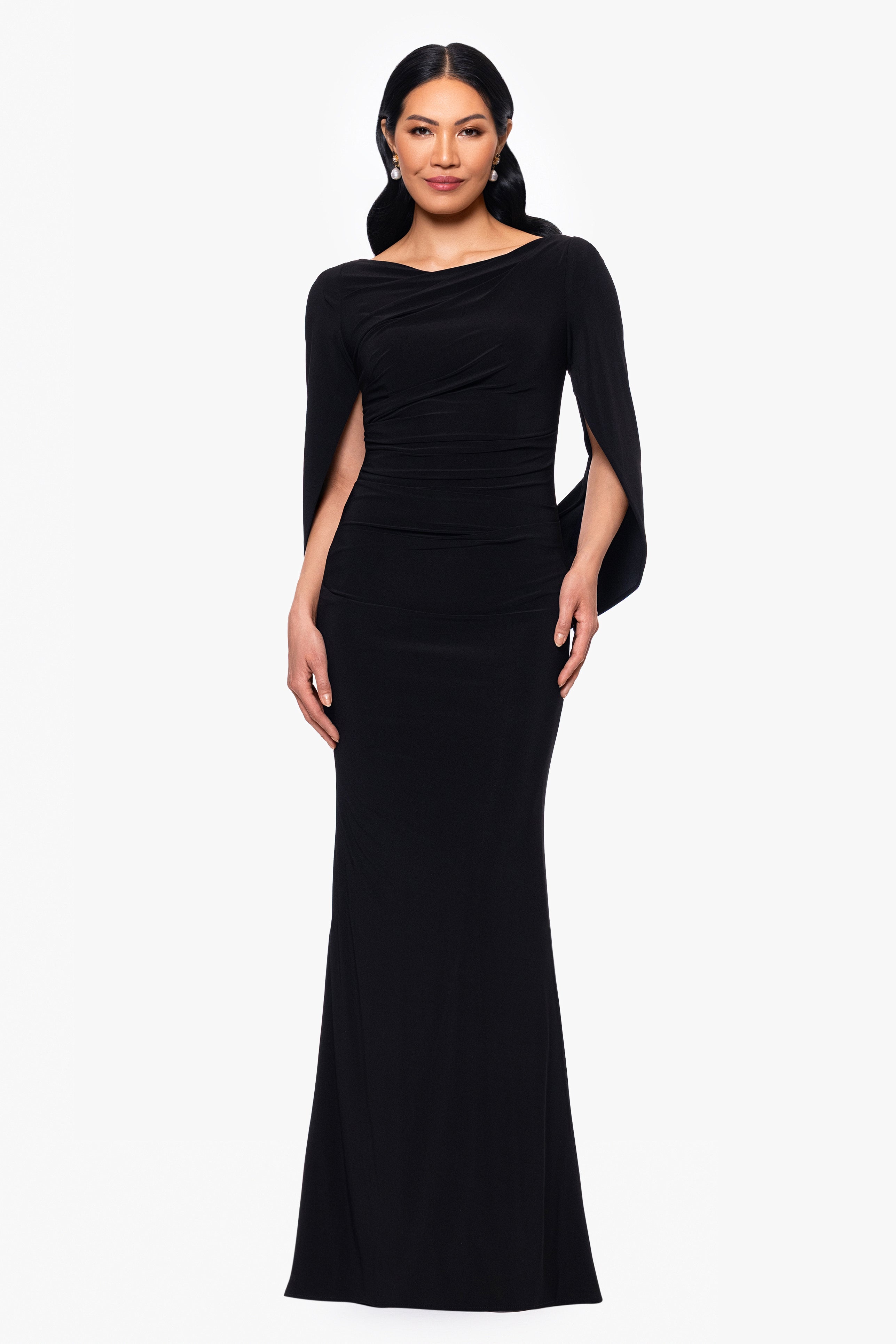 “Miriam” Jersey Knit Draped Back Dress