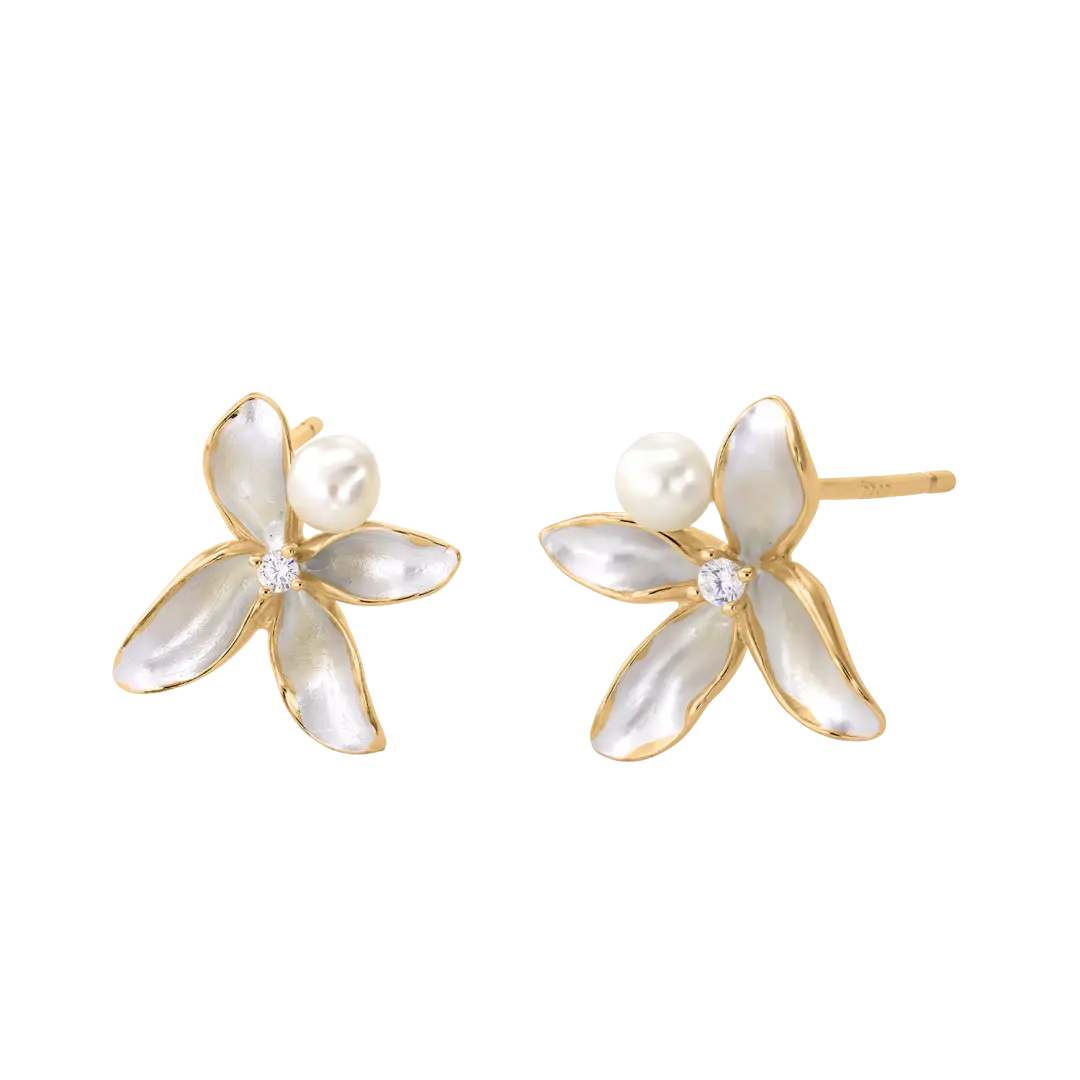 Silver Earrings Orchid&Pearl White