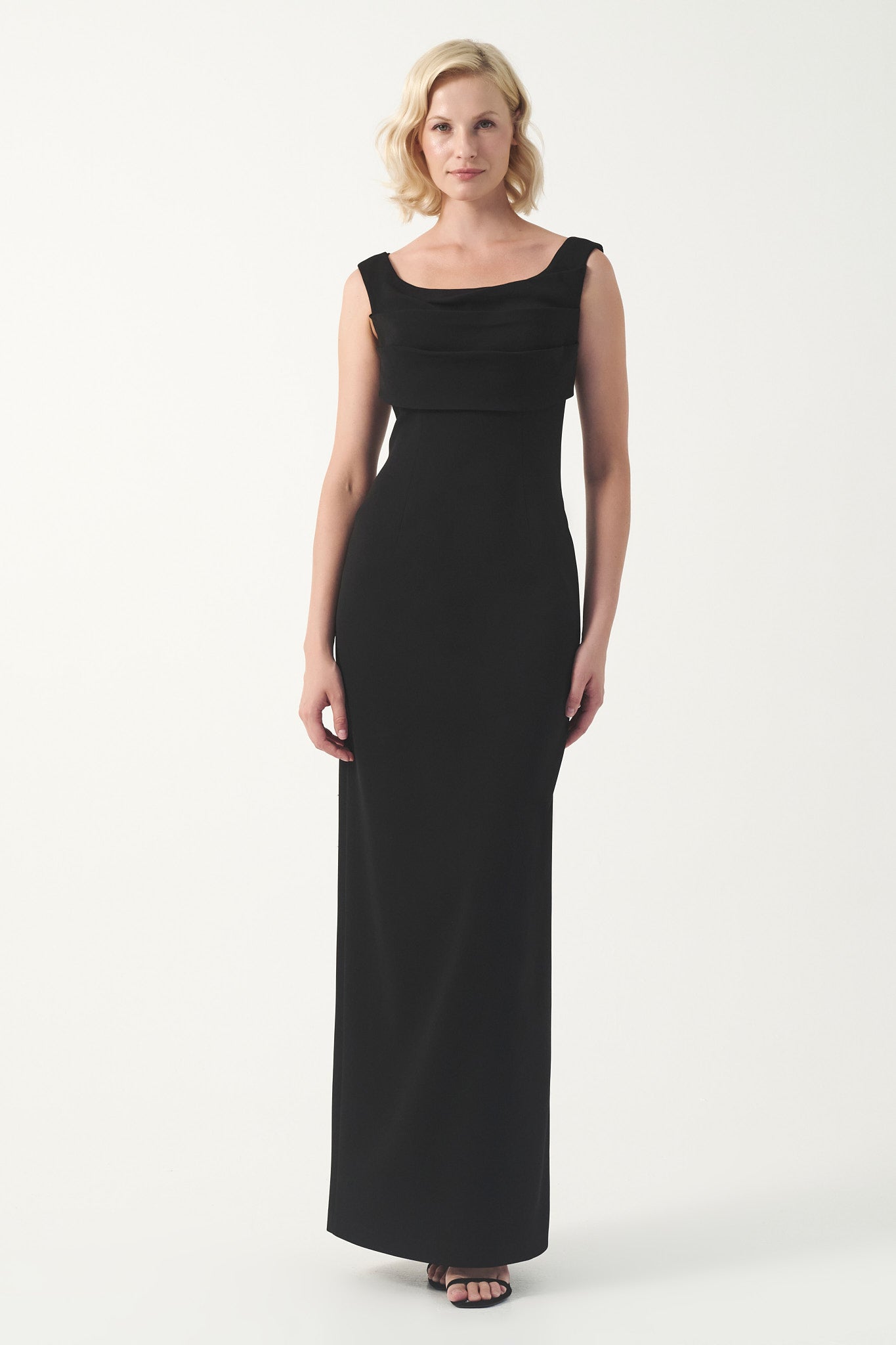 Sleeveless Column Gown with Draped Neckline