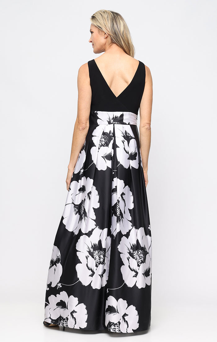 Printed Satin Charmeuse Ballgown with Tie Waist Detail