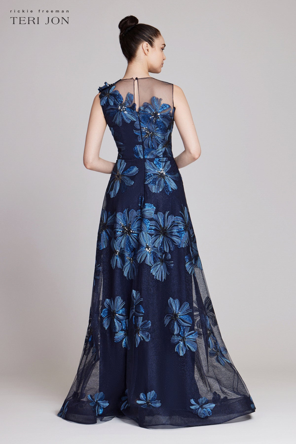 Floral Embroidered Tulle Gown With 3D Flower