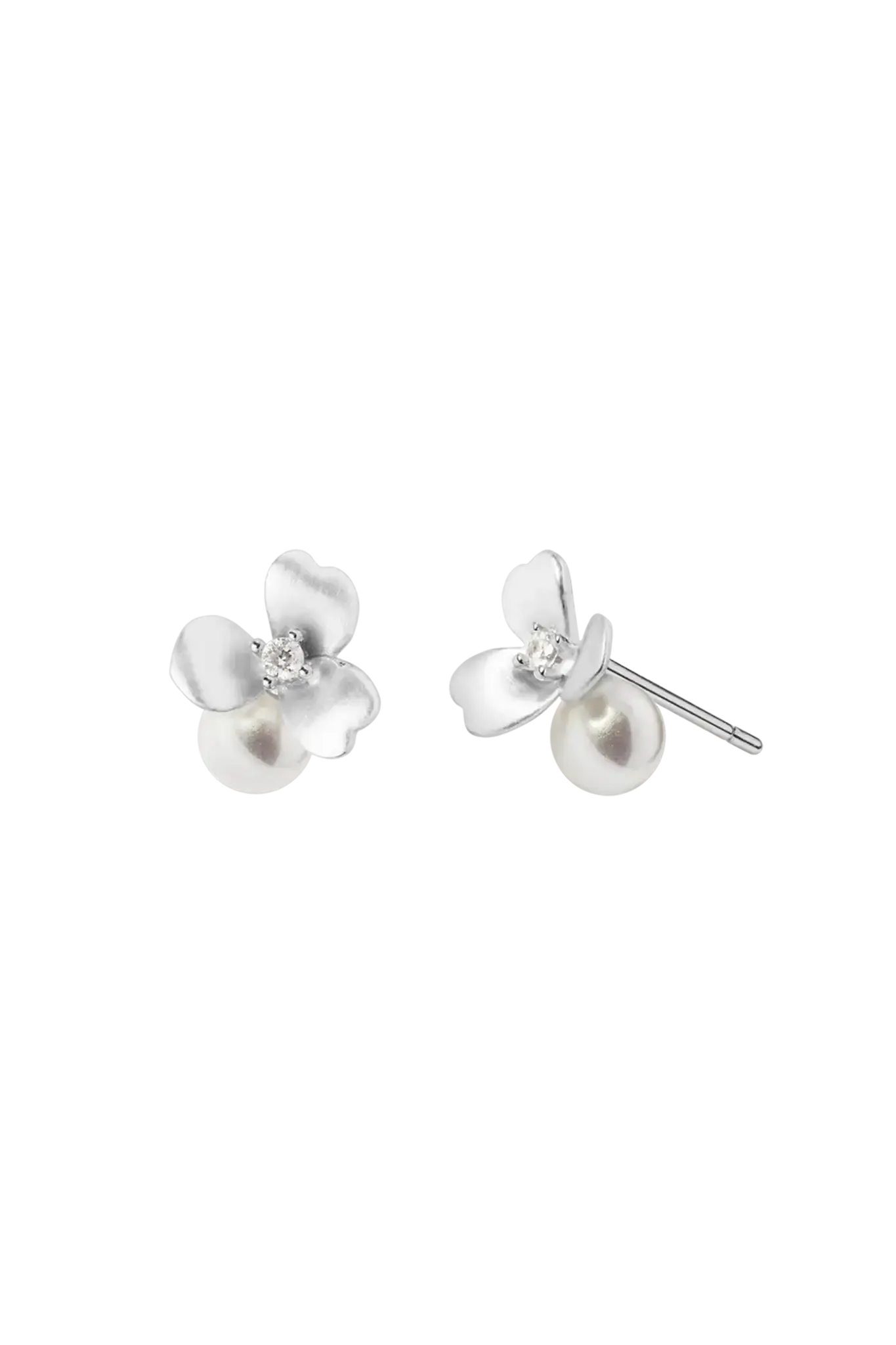 Silver Flower&Pearl Earrings