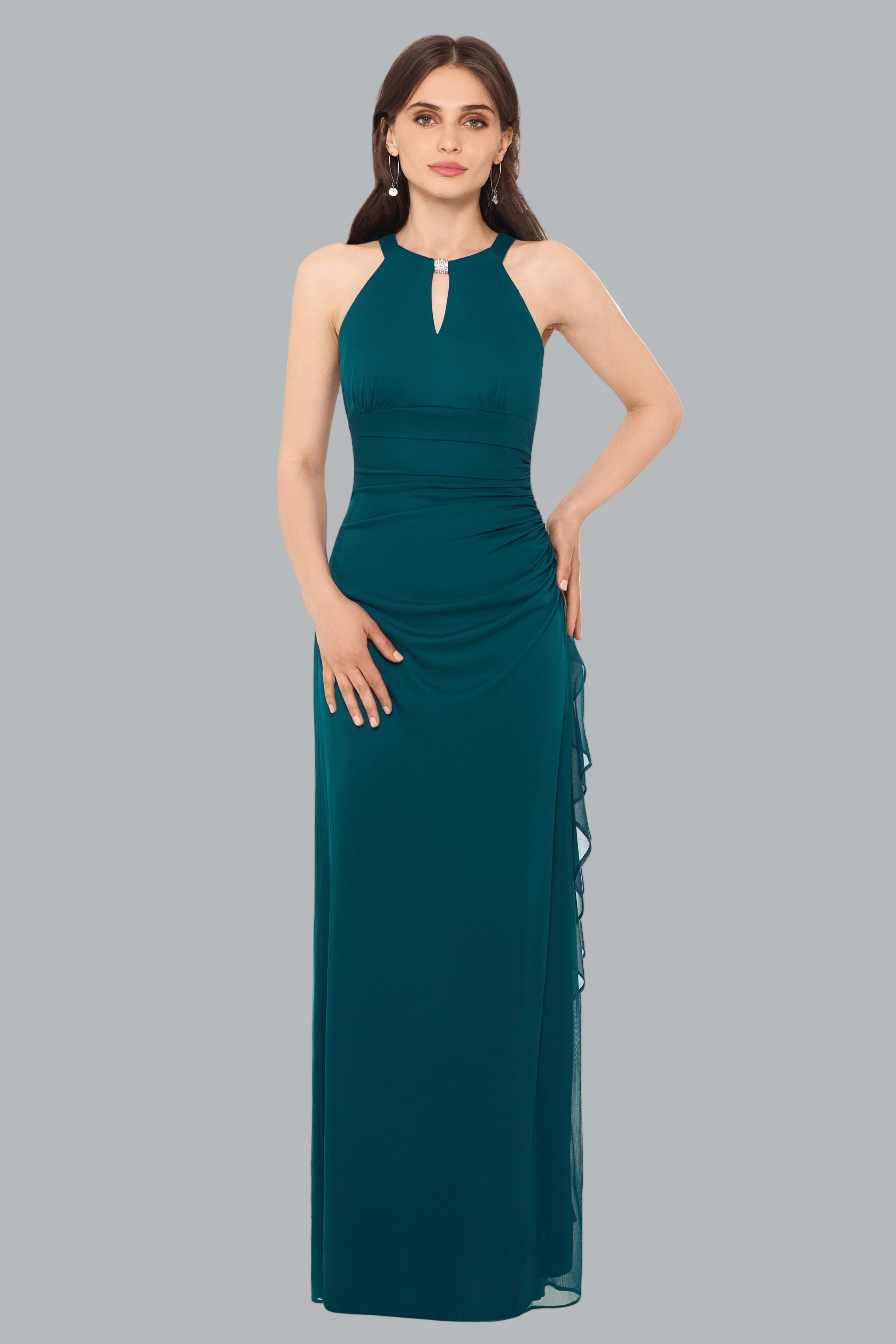 Petite “Petra” Sheer Matte Jersey Knit Key Hole Dress