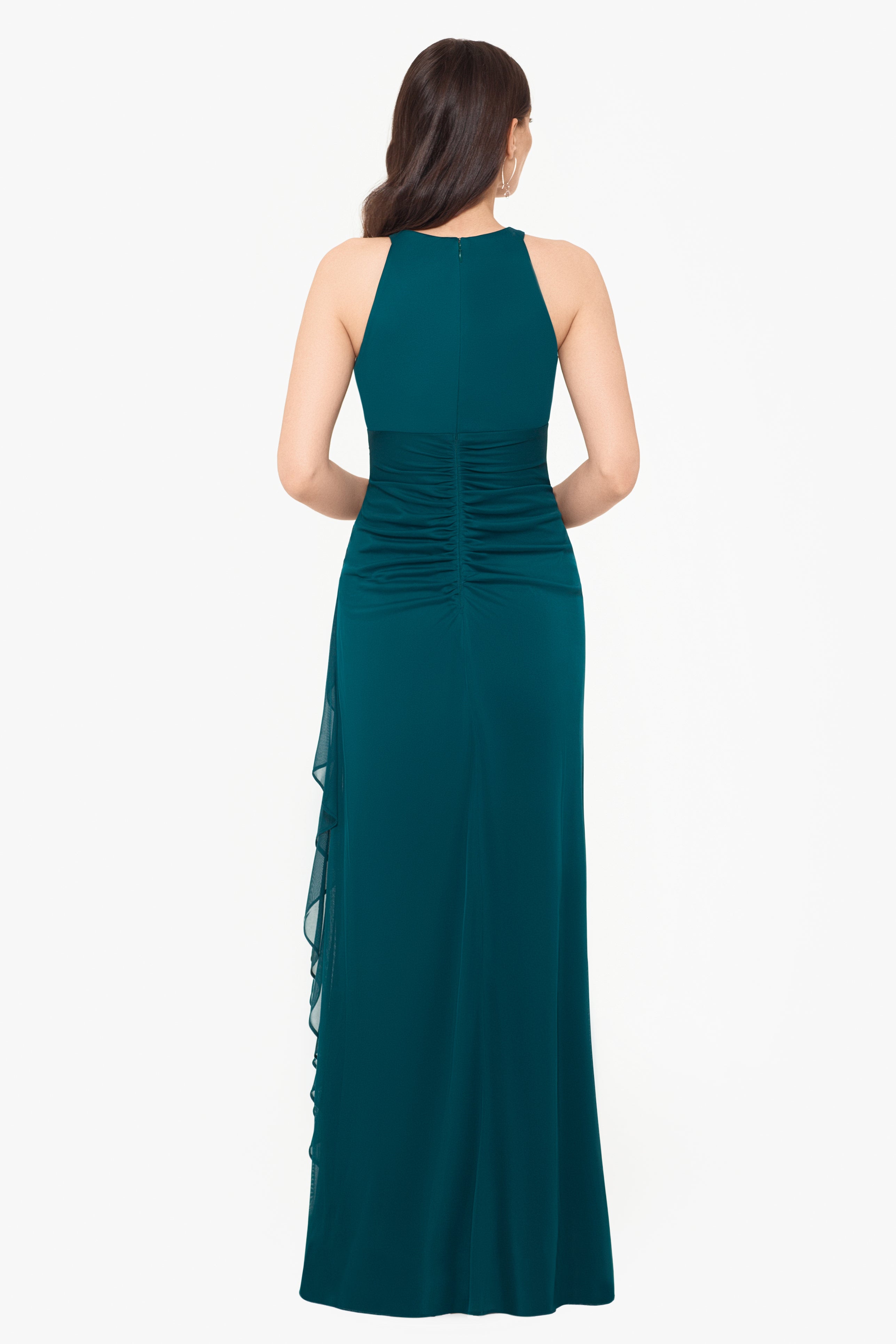 Petite “Petra” Sheer Matte Jersey Knit Key Hole Dress