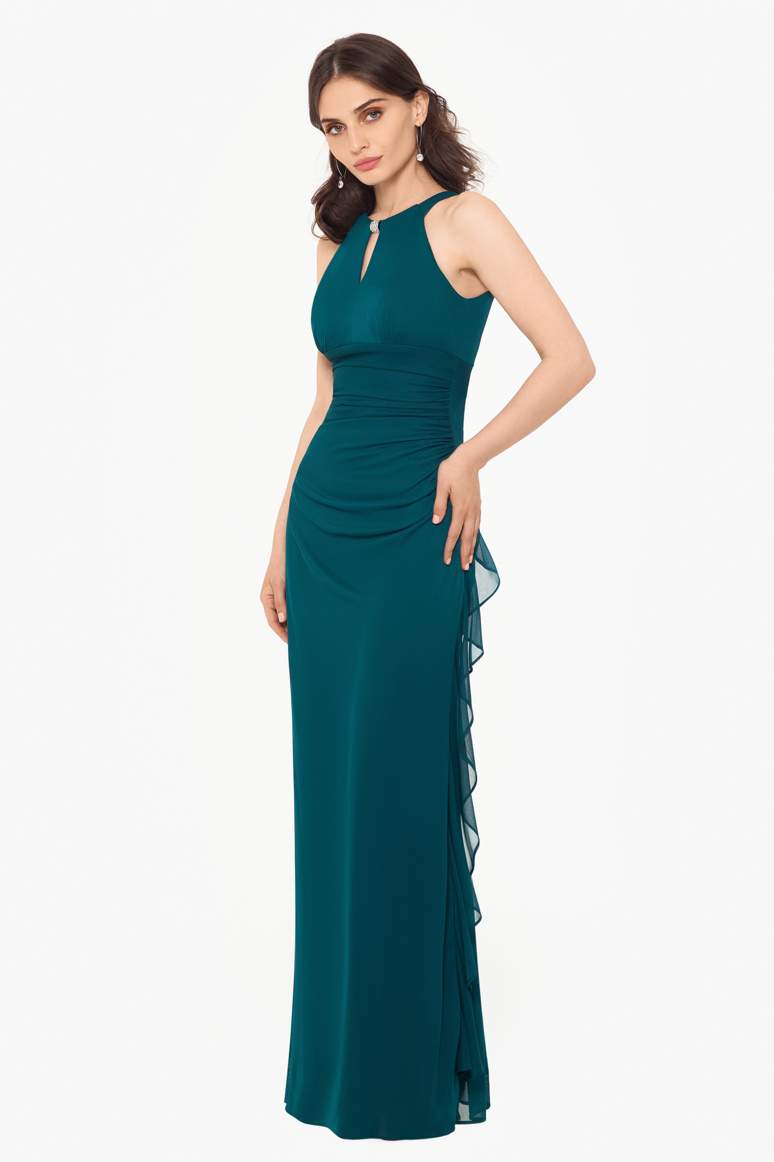 Petite “Petra” Sheer Matte Jersey Knit Key Hole Dress