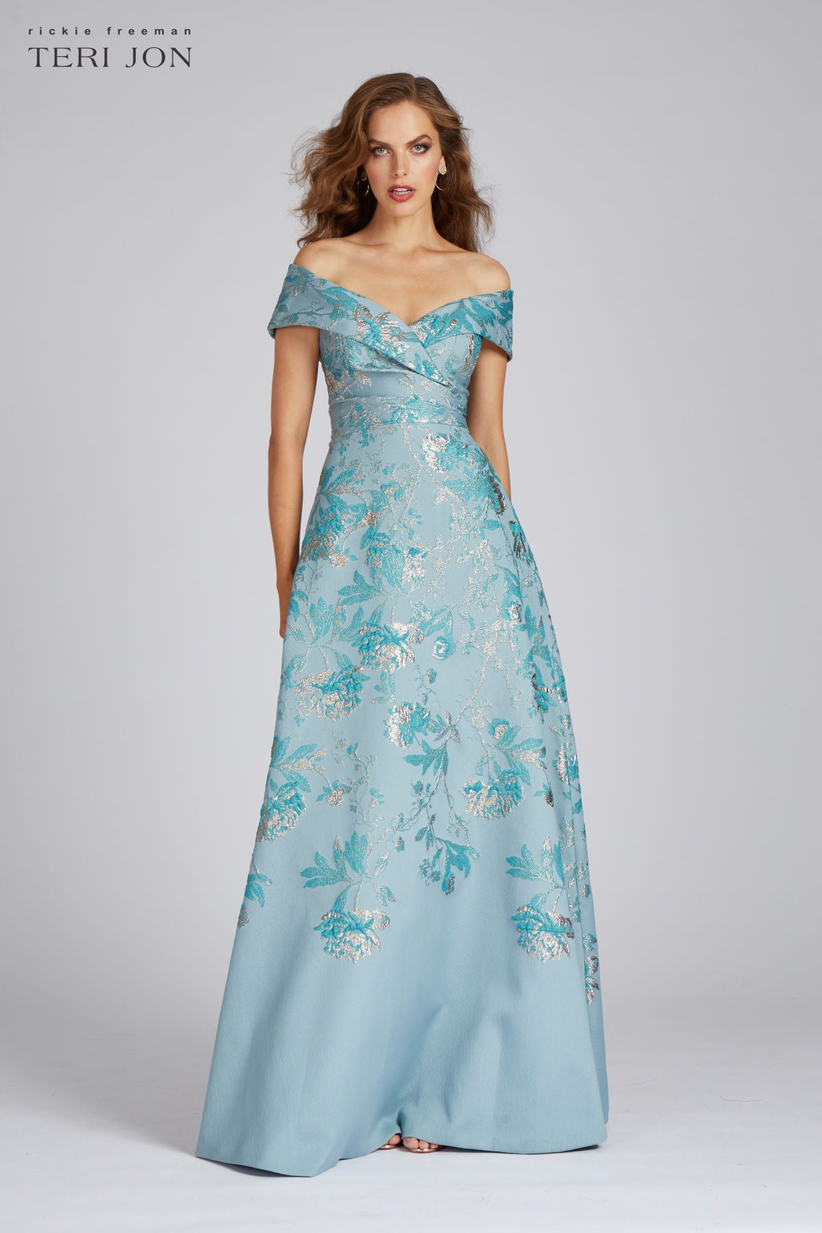 Off The Shoulder Metallic Jacquard A-Line Gown