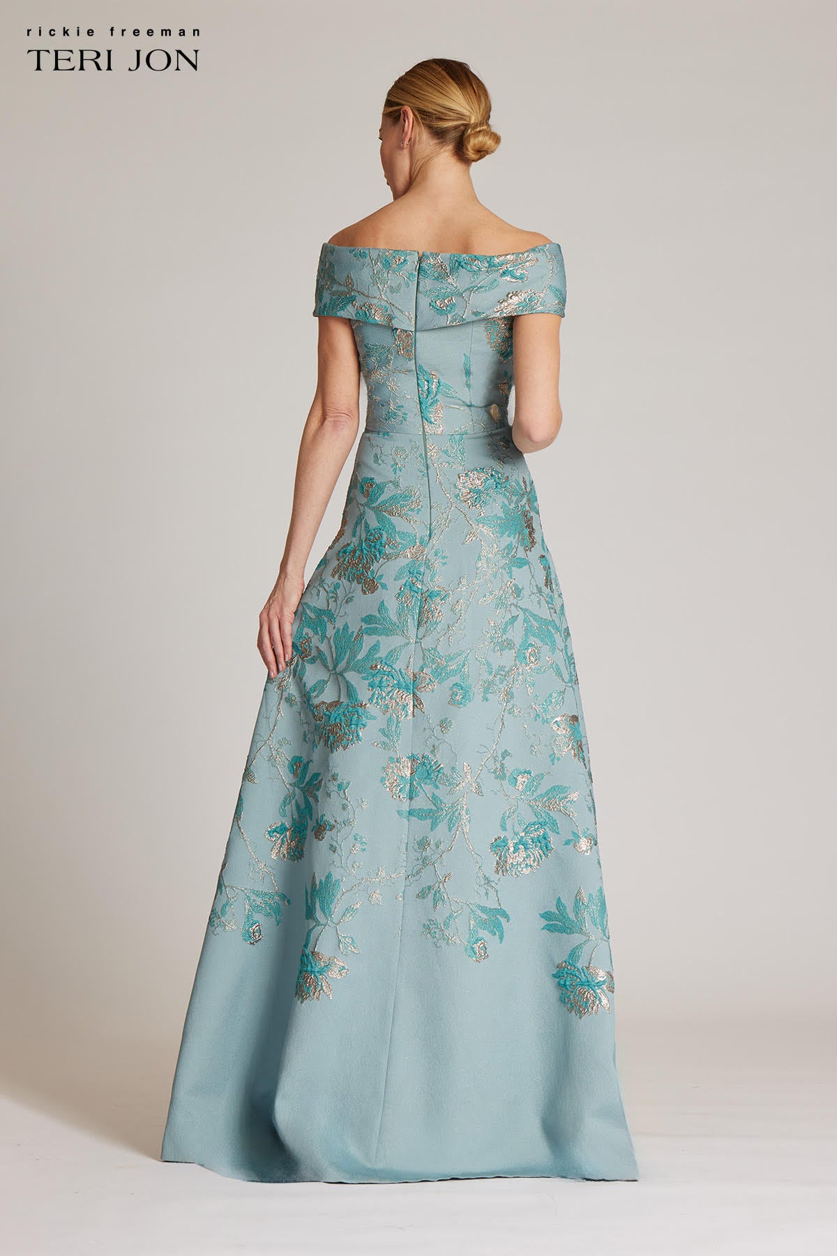 Off The Shoulder Metallic Jacquard A-Line Gown