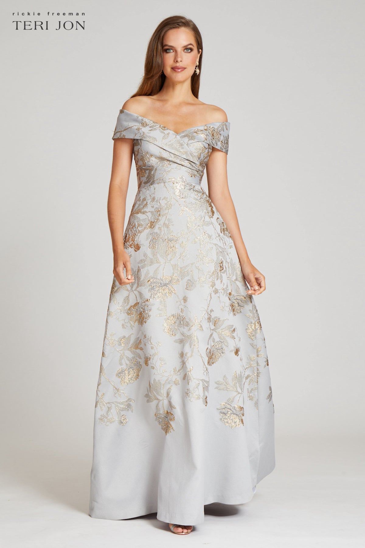 Off The Shoulder Metallic Jacquard A-Line Gown