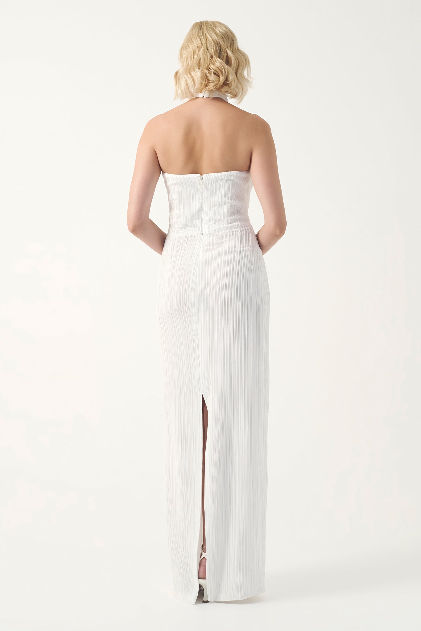 Halter Pleated Column Gown