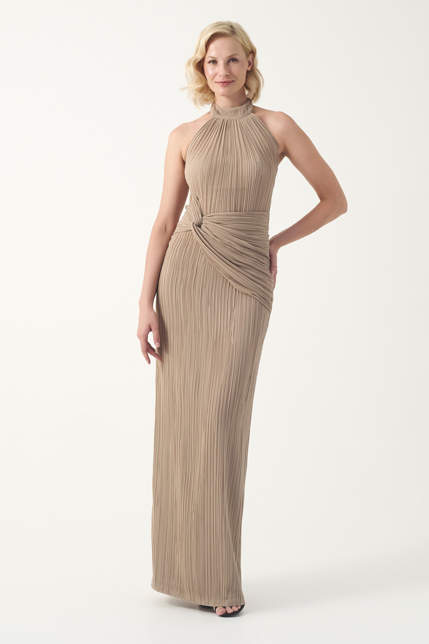 Halter Pleated Column Gown